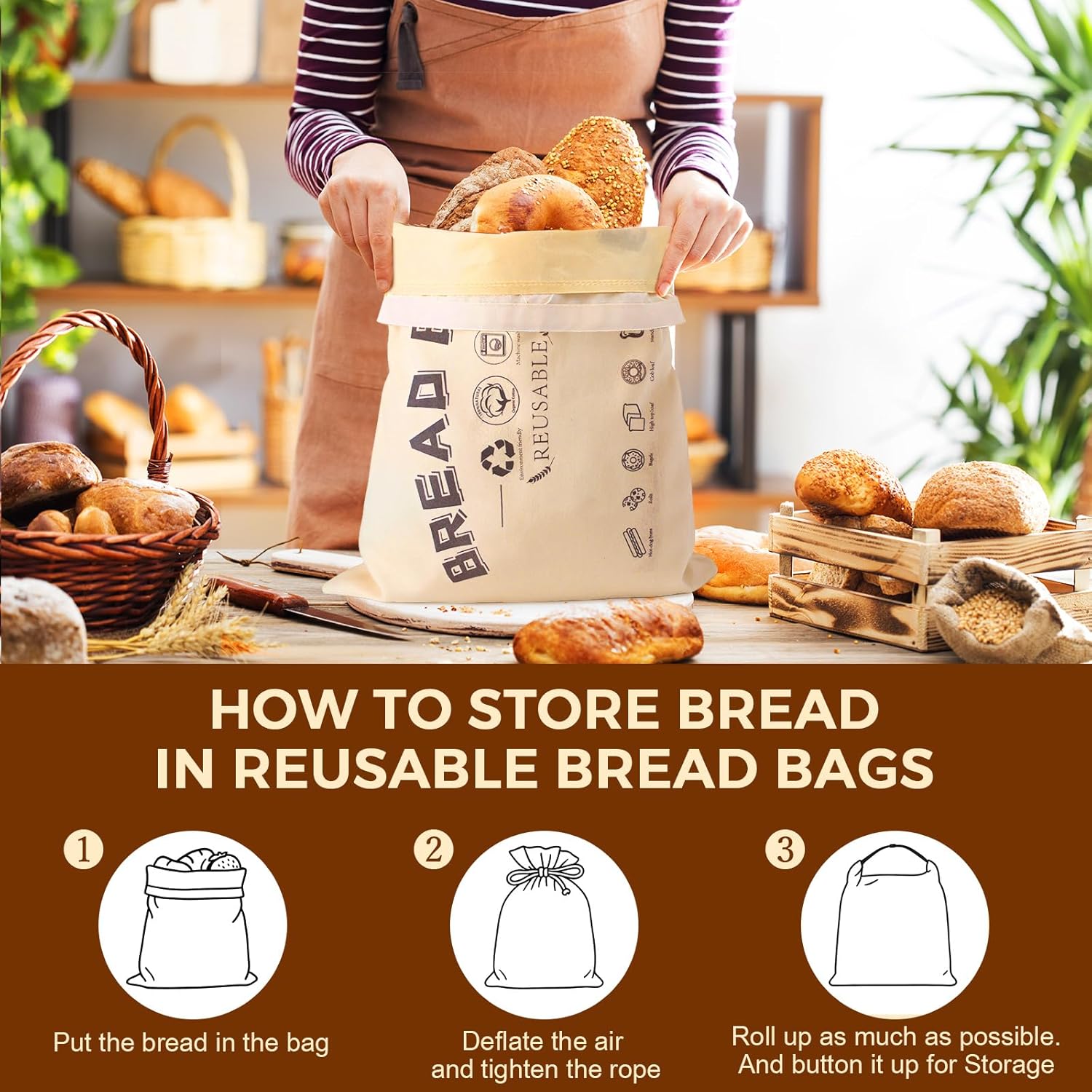 Thumbnail 4 de Tiagowell Beeswax Bread Bag 2-Pack, Large 🥖