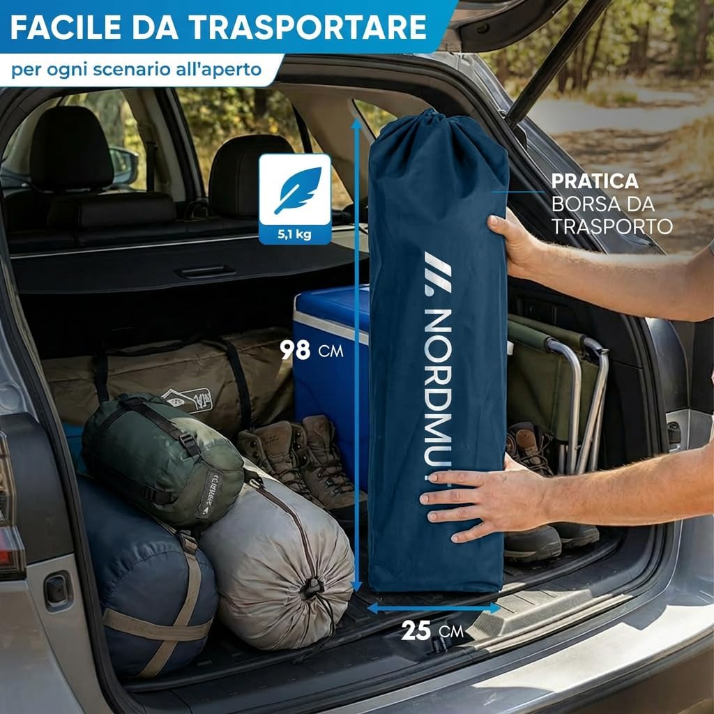 Thumbnail 6 de NORDMUT Sedia da campeggio pieghevole leggera con borsa frigo, portabicchieri e portata 200 kg (Blu 1x)