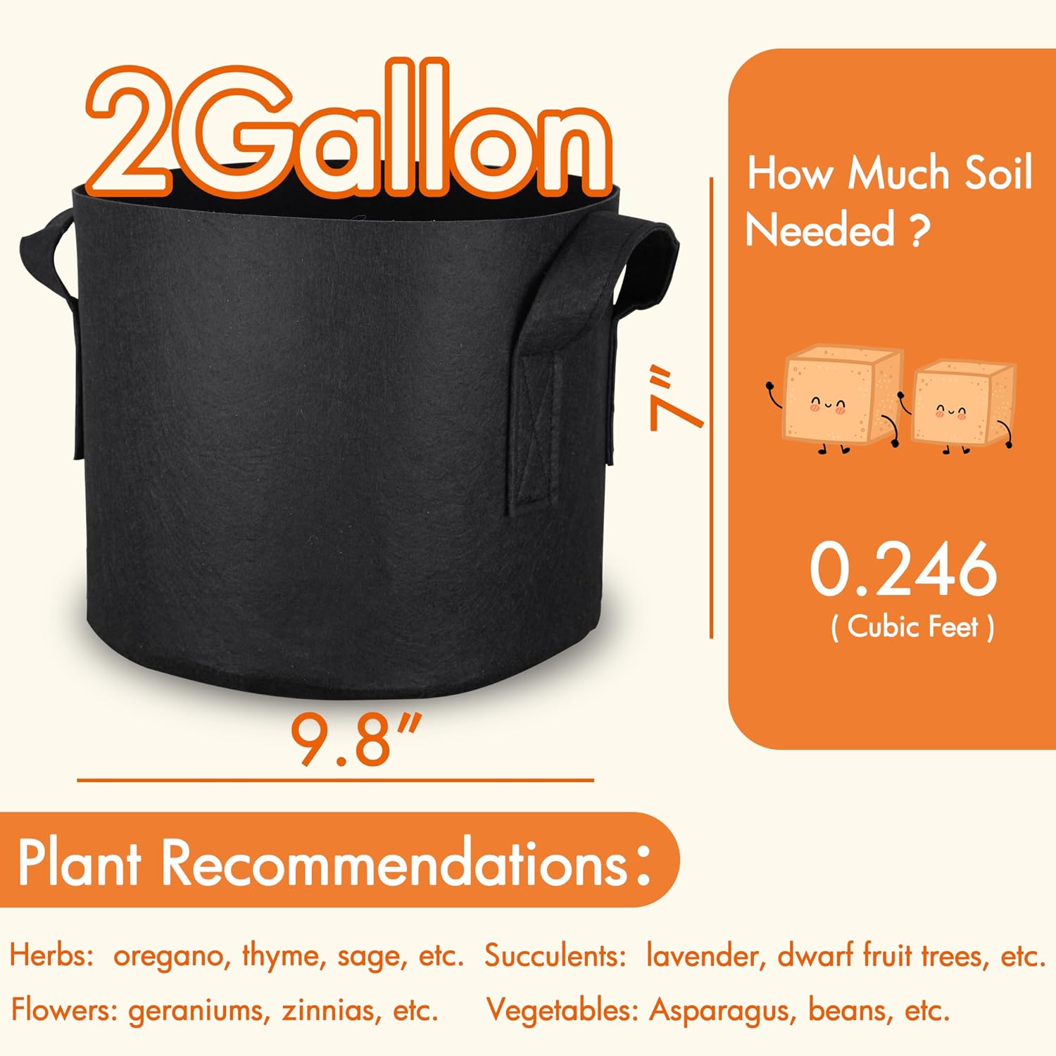 Detalle 2 de Gardzen GGB-2G 2-Gallon Grow Bags, 10-Pack, 300G Fabric with Reinforced Handles