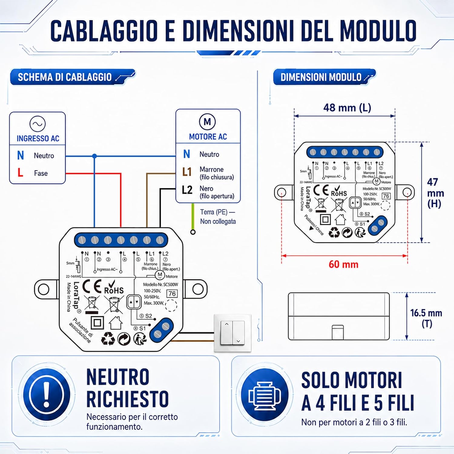 Thumbnail 6 de LoraTap Interruttore WiFi per tapparelle 2 pezzi con Smart Life, Alexa e Google Home (300W)