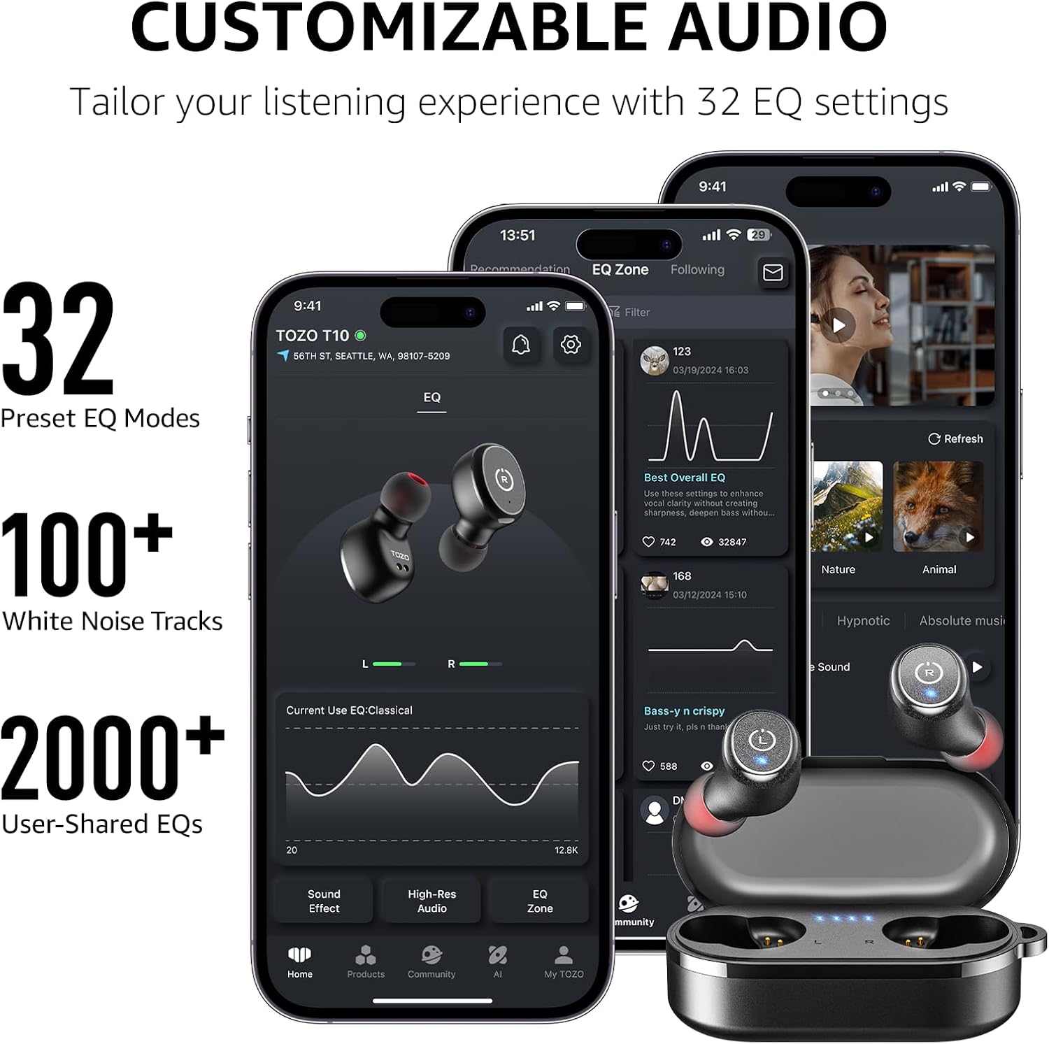 Detalle de TOZO T10: Auricolari Bluetooth 5.3 con Controlli Touch, EQ OrigX 2.0 e IPX8