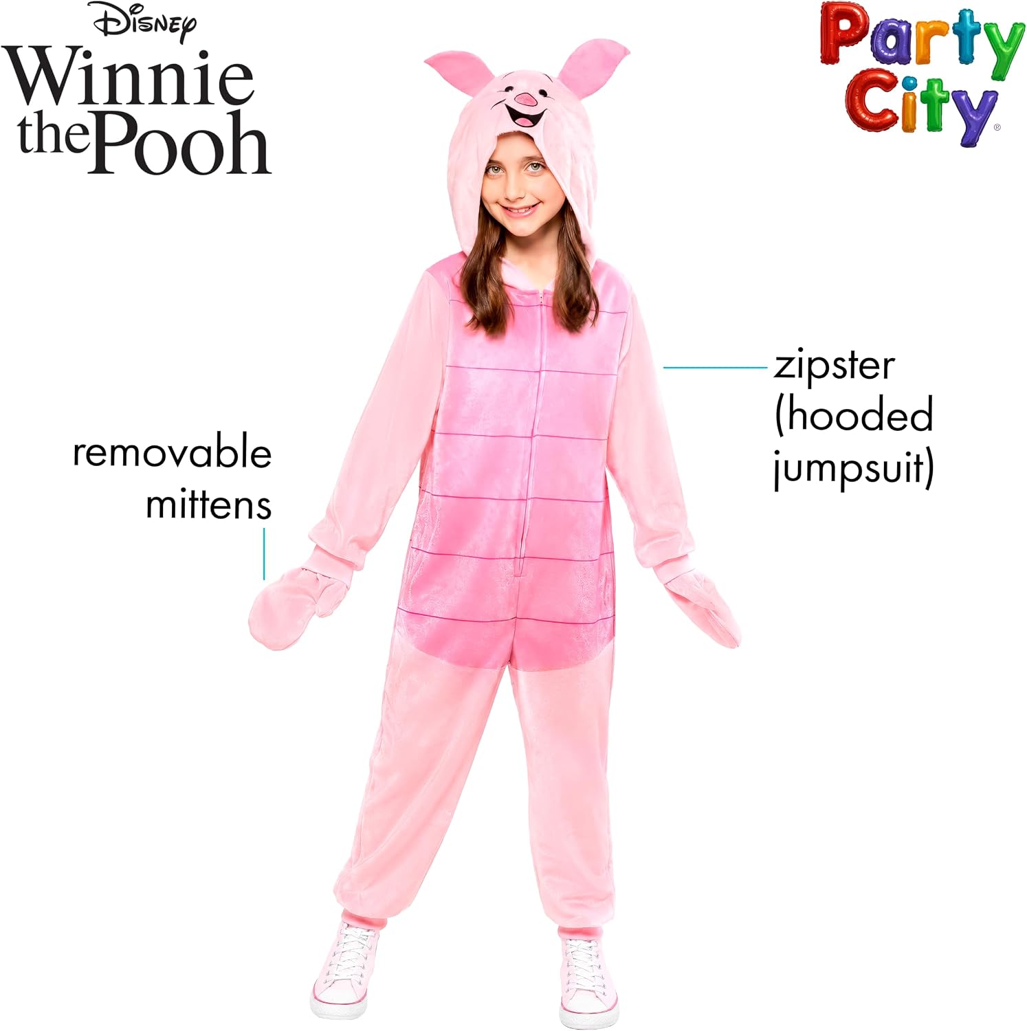Detalle 2 de Party City Disney Winnie the Pooh Piglet Zipster Costume for Kids