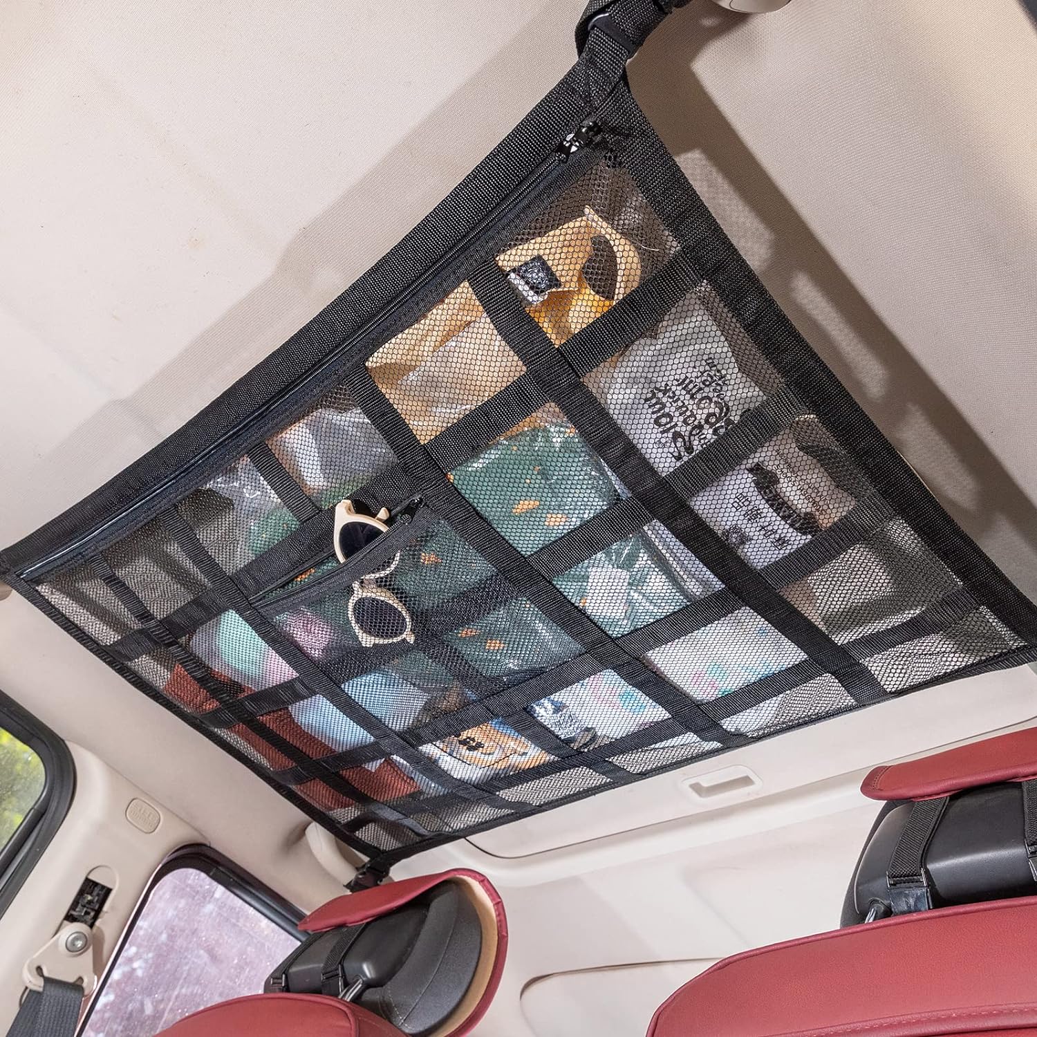 Kaskawise SUV Car Ceiling Cargo Net Pocket (35.4" x 23.6") for Four-Handle Vehicles