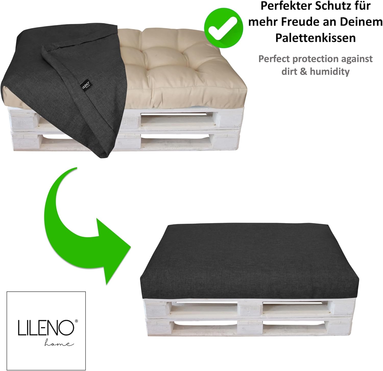 Thumbnail 1 de LILENO HOME Palettenkissen Bezug Anthrazit – Ersatzbezug für Sitzteil (120 x 80 x 16–20 cm)