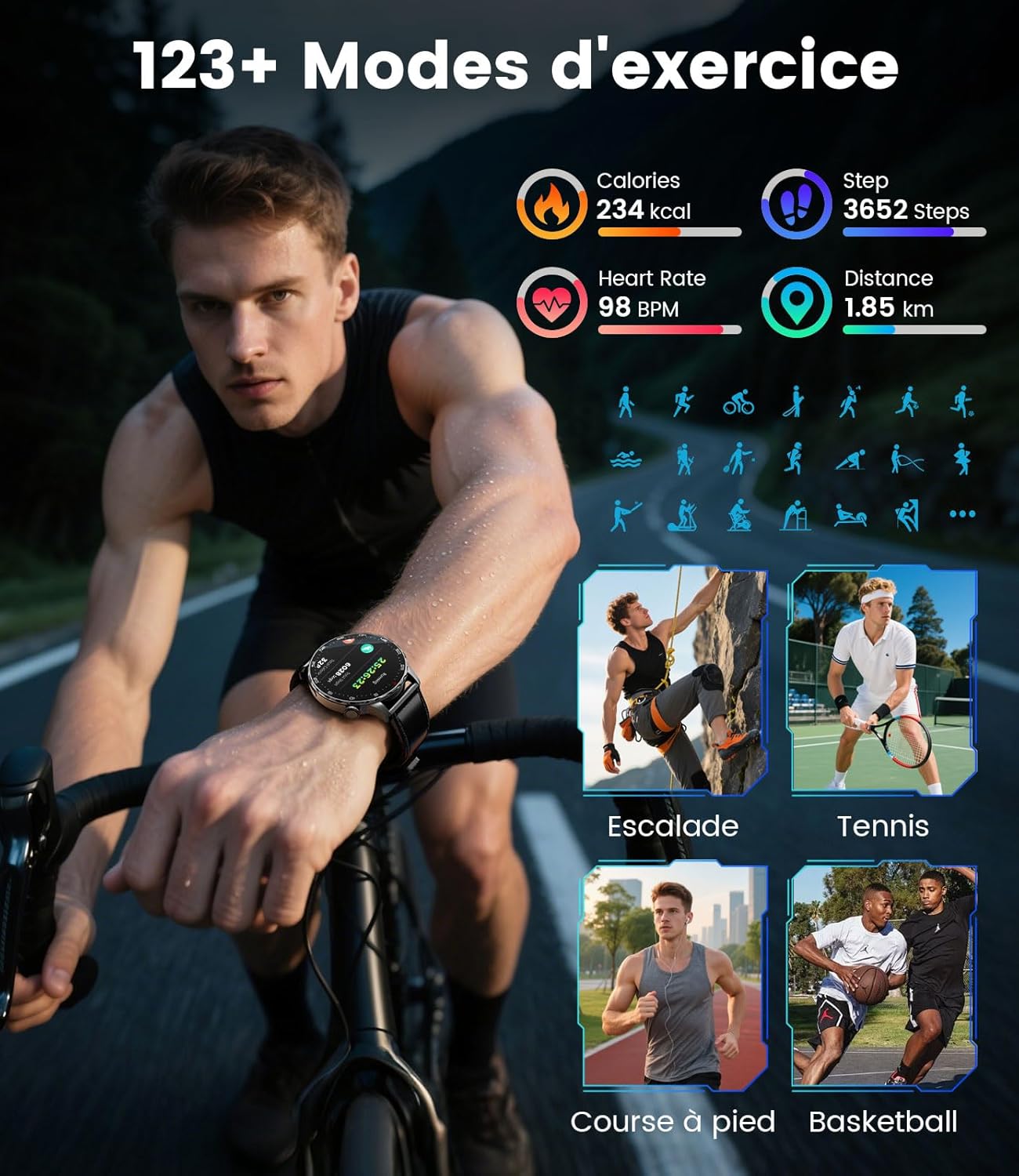 Thumbnail 3 de LIGEMI Montre Connectée Homme SML21 – Écran AMOLED 1,43", 123 modes sportifs, autonomie jusqu’à 15 jours, étanche 3ATM