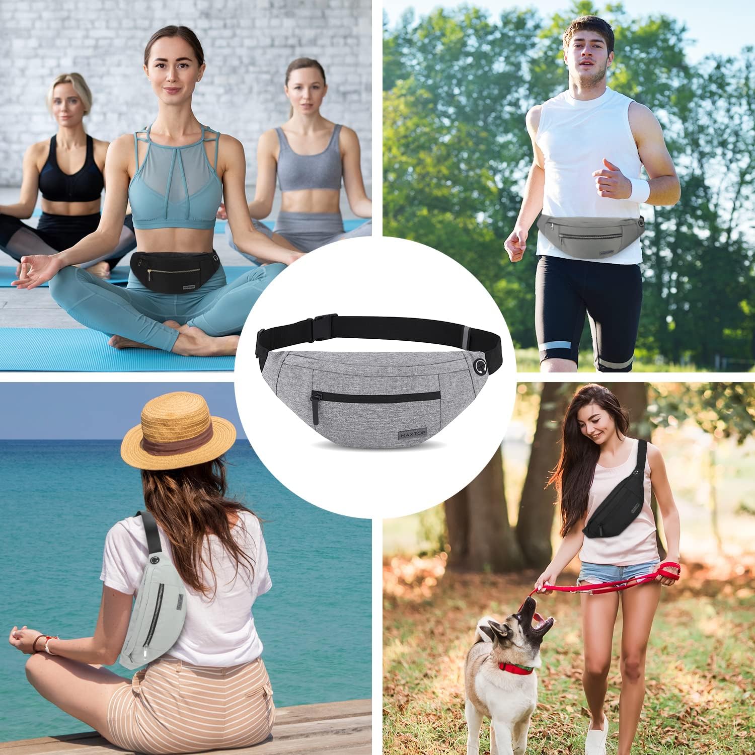 Detalle de MAXTOP Large Bumbag Waist Fanny Pack with Headphone Jack and 4-Zipper Pockets