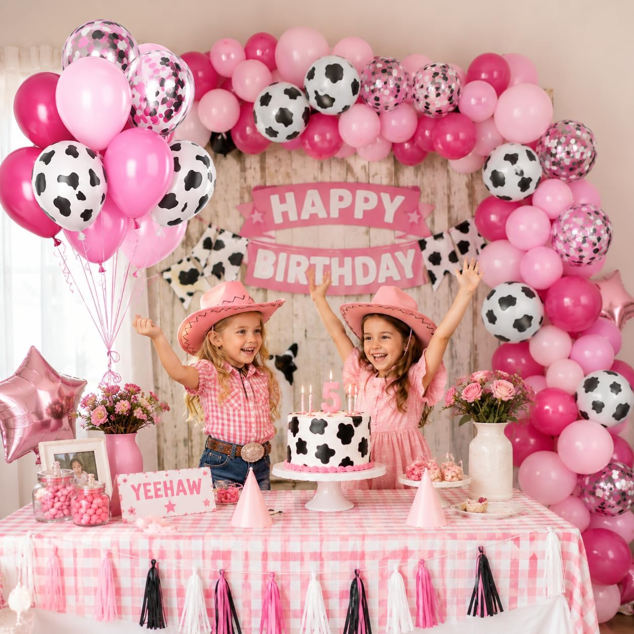 Detalle de Cow Balloons Kit – 12 Inch Cow Print with Hot Pink and Pastel Pink Confetti, for Cowgirl Theme Parties