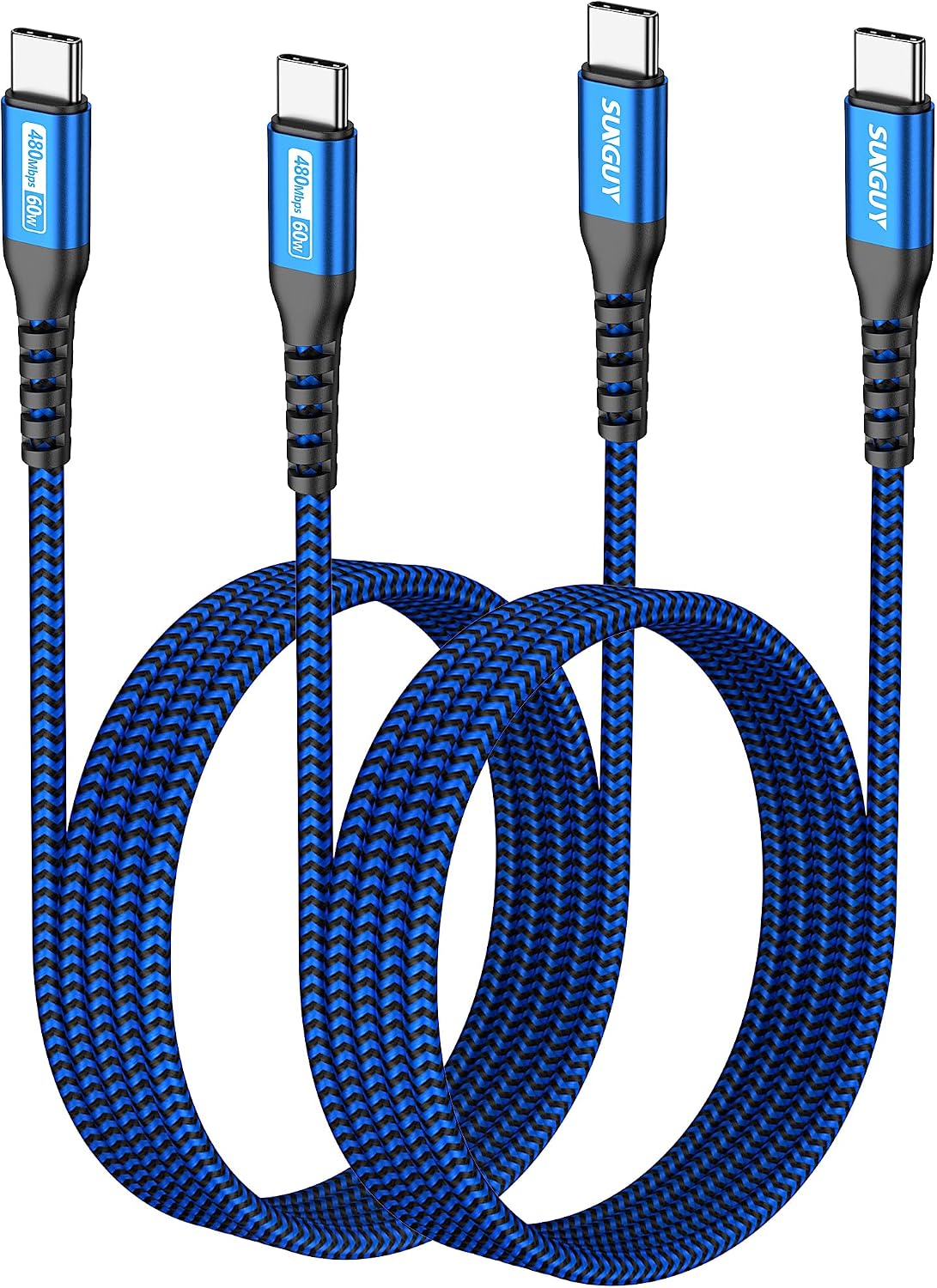Detalle de SUNGUY USB-C auf USB-C Kabel (2× 1,5 m, 60 W) – für iPhone, MacBook, iPad Pro & Galaxy