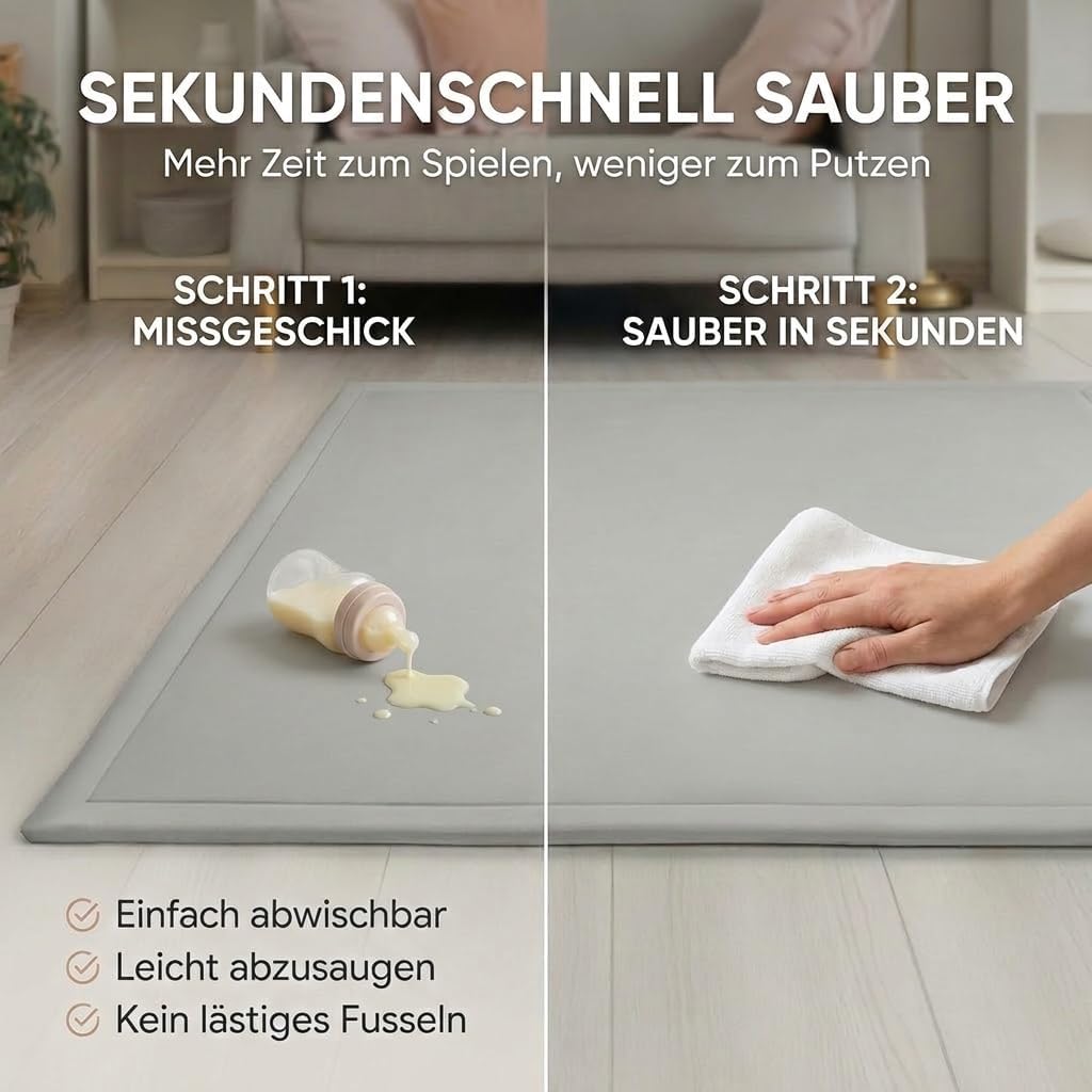 Detalle de BabybeFun Krabbelmatte Baby (150 x 150 cm) – 3 cm dicke, rutschfeste Schaumstoff-Spielmatte fürs Kinderzimmer