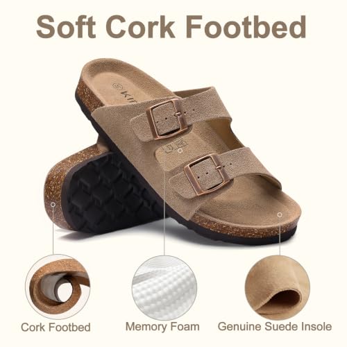 Detalle de KIDMI Women Vegan Sandals Arch Support Cork Footbed Slide, Mocha 5