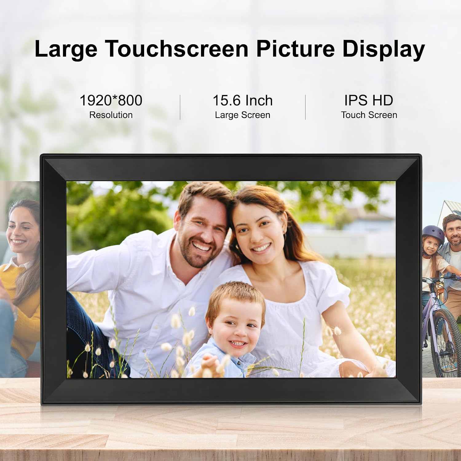 Detalle de AiMOR Digitaler Bilderrahmen 15,6 Zoll: WLAN, 64 GB Speicher, automatische Drehrichtung