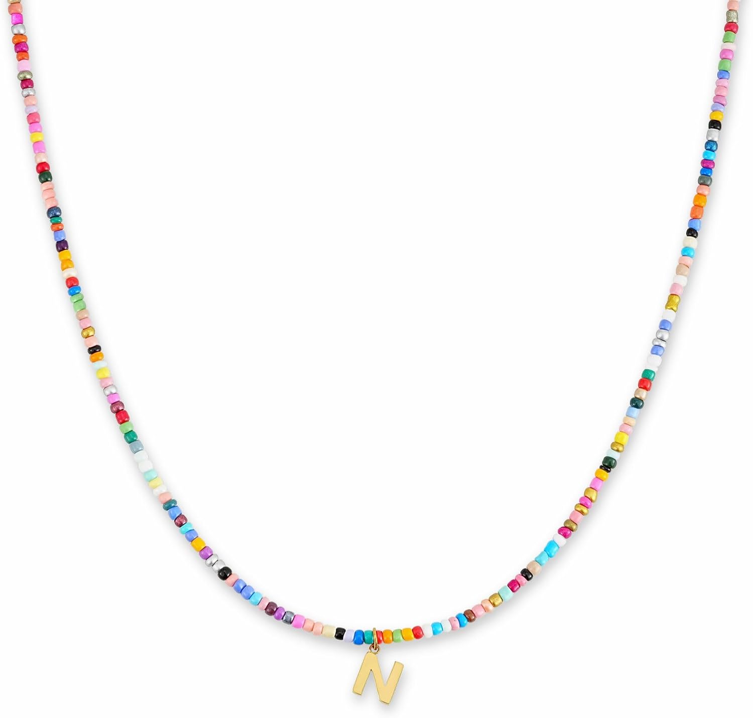 Detalle de GD GOOD.designs Collana di perline colorate da donna con lettere A-Z e ciondolo placcato oro 18K