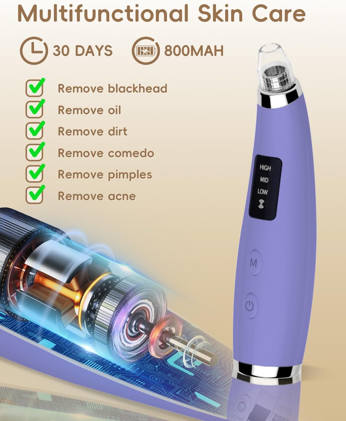 Thumbnail 6 de Pore Vacuum Blackhead Remover - Pore Extractor with 5 Attachments & 3 Suction Levels (Purple)