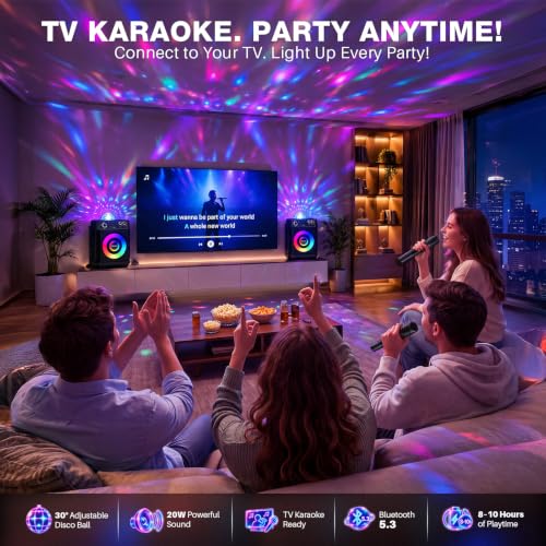 Detalle 2 de Gralal Karaoke Machine with 2 Wireless Microphones, 20W Speaker & Disco Lights