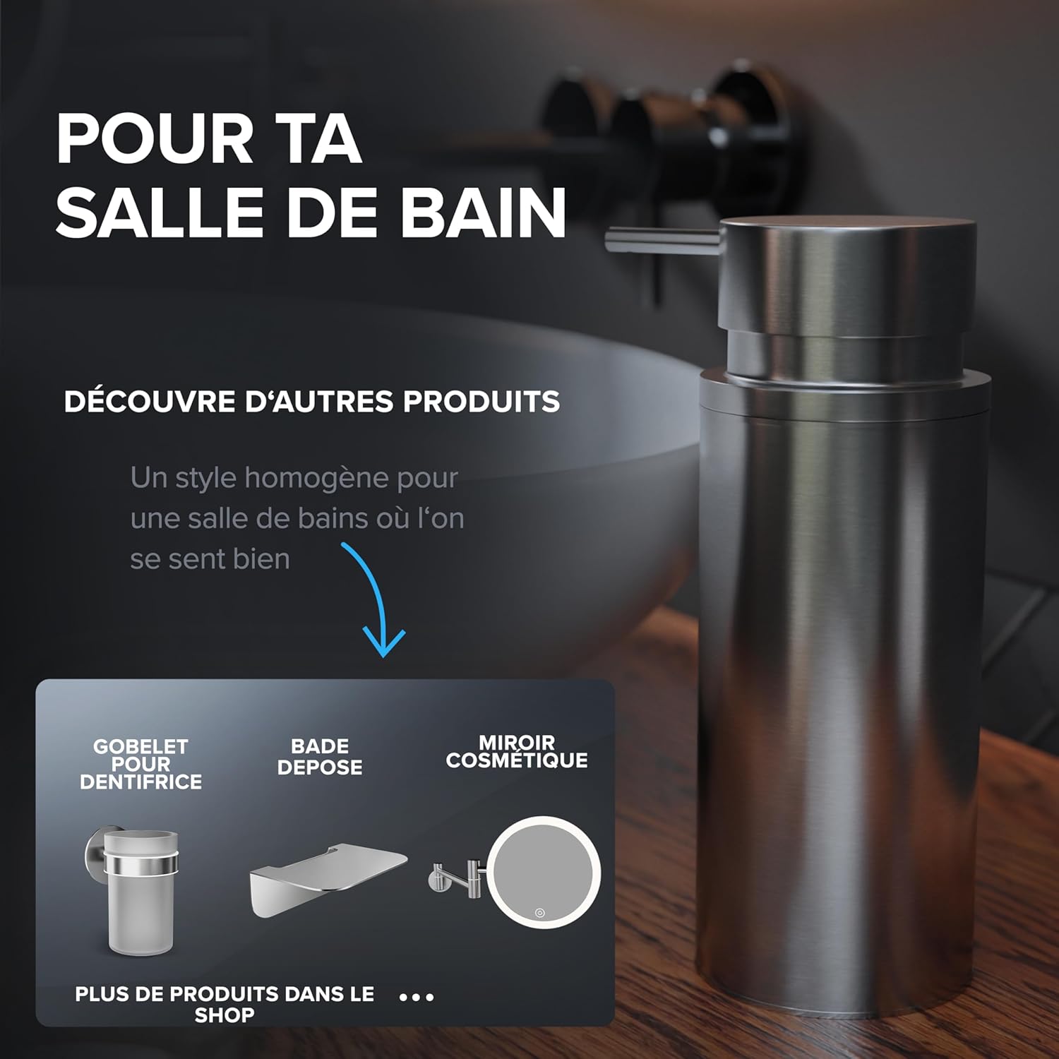 Thumbnail 6 de Distributeur de Savon Sletterhage en Acier Inoxydable – Argent, design autoportant sans perçage