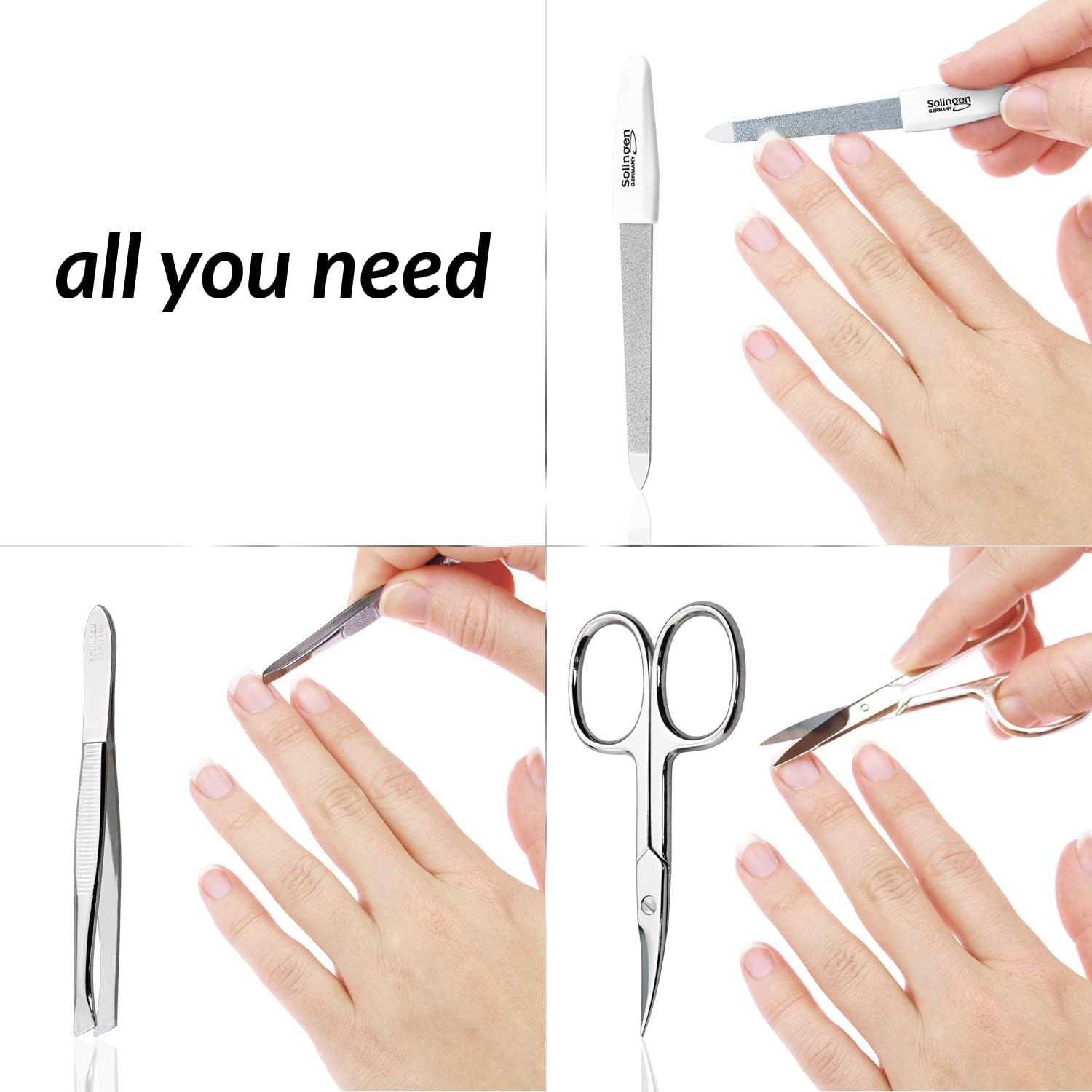 Detalle de Forbicine e Pinzette – Set Manicure Professionale con Custodia in Similpelle