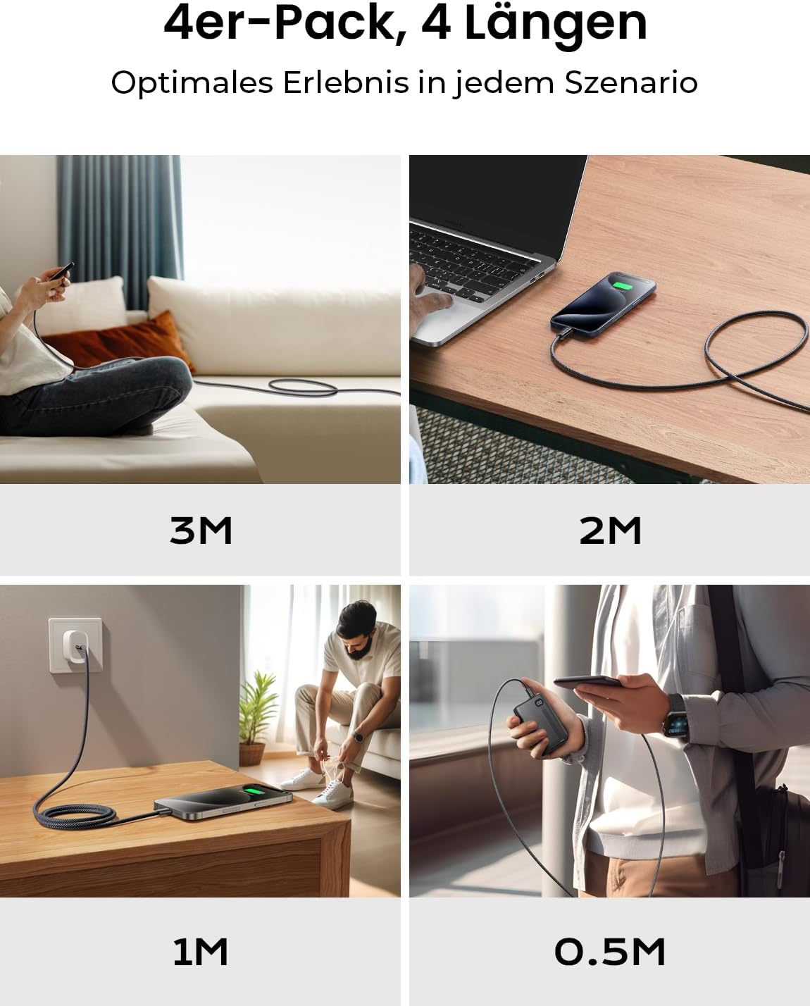 Thumbnail 5 de LISEN 60W USB C Kabel 3M 4er Pack
