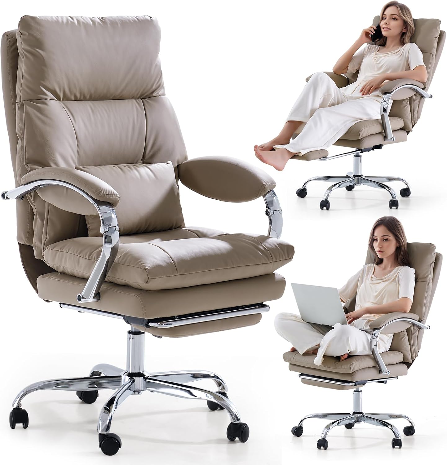 EMIAH Sedia da Ufficio Direzionale con Poggiapiedi – ergonomia, comfort e stile khaki