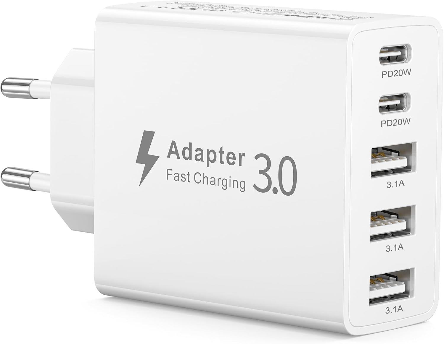 Detalle de Chargeur USB C 50W 5 ports – PD & QC, 2 USB-C + 3 USB-A (iPhone et Galaxy)