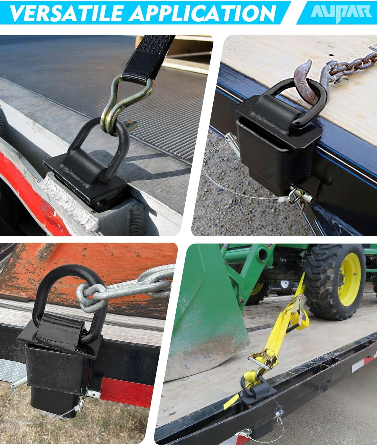 Detalle 2 de Aupar 5/8" Heavy-Duty Stake Pocket D Rings with Anti-Loss Cord — 18,000 lbs Total Capacity, 4-Position Adjustability (6 Pack)