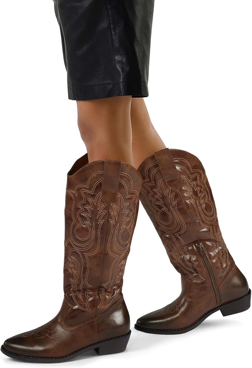Thumbnail 2 de mysoft Women's Cowboy Boots Mid Calf - Embroidered Western Cowgirl Boots with Pointed Toe and Chunky Heel