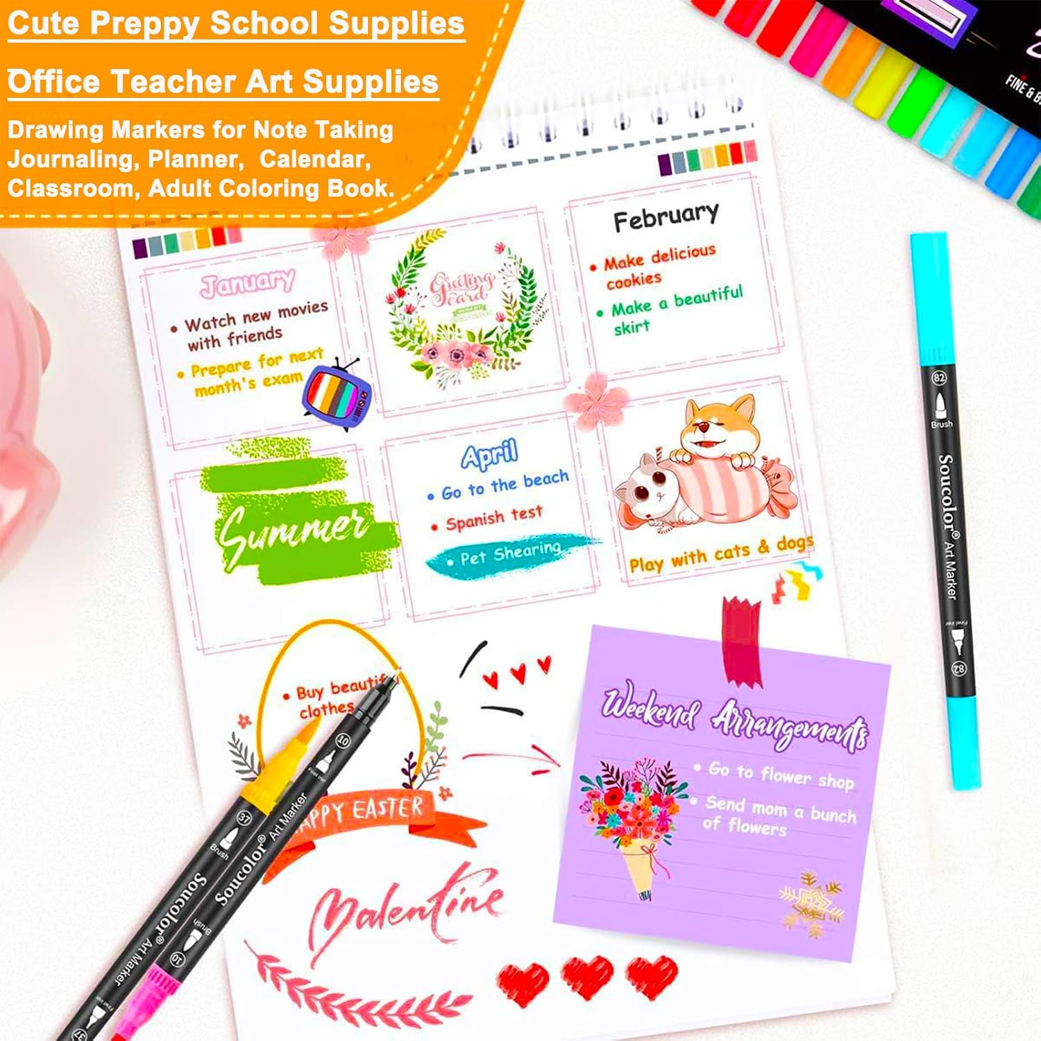 Detalle de Soucolor Dual-Tip Brush Markers, 36 Colors
