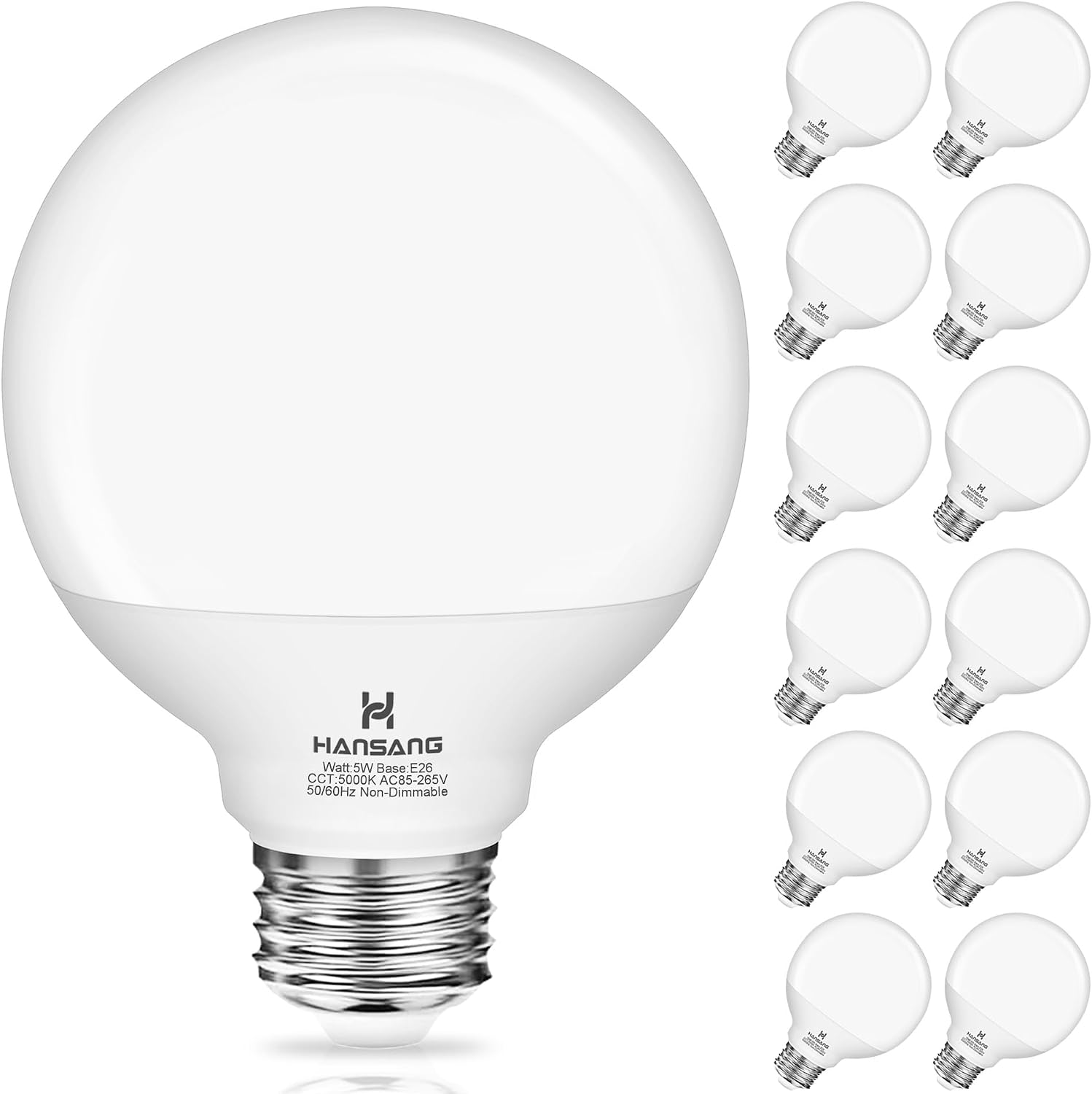 Detalle de hansang HS-G25-50K-12P G25 LED Vanity Bulbs, 5000K Daylight, 12-Pack