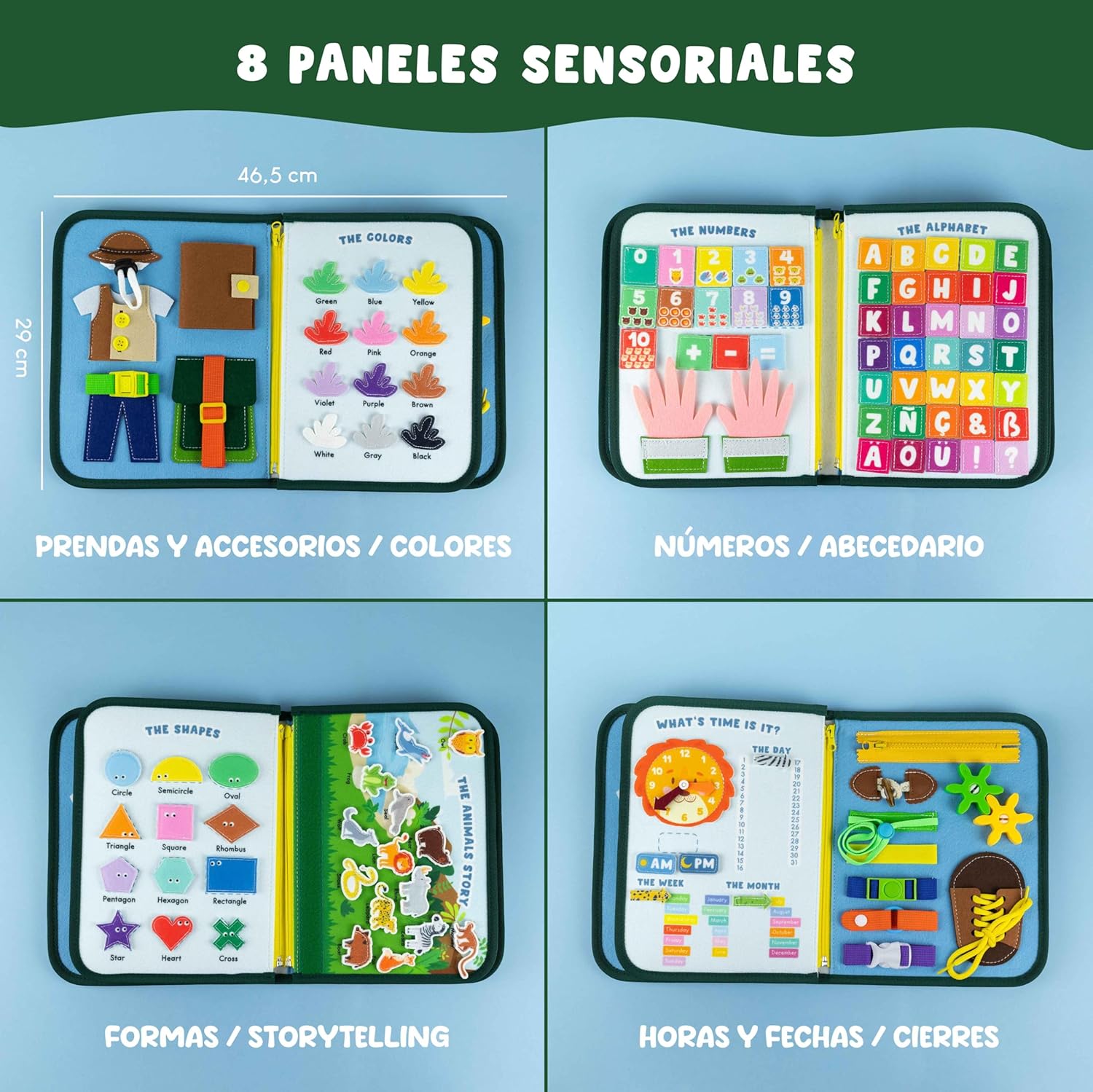 Detalle de BONNYCO Busy Board Montessori de Fieltro: Maletín de Paneles Sensoriales para Motricidad y Aprendizaje Temprano