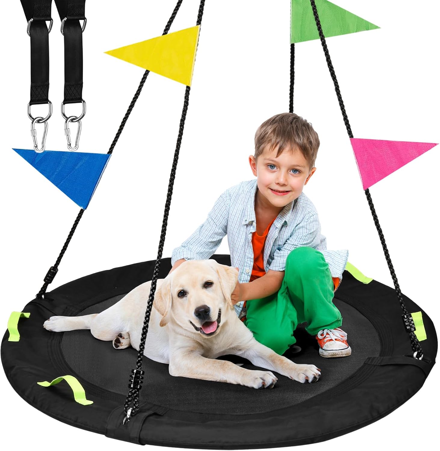 Thumbnail 6 de HeyZoo 48-inch Tree Swing with Larger Saucer Seat, 900 lb Capacity, Adjustable Hanging Straps (Black)