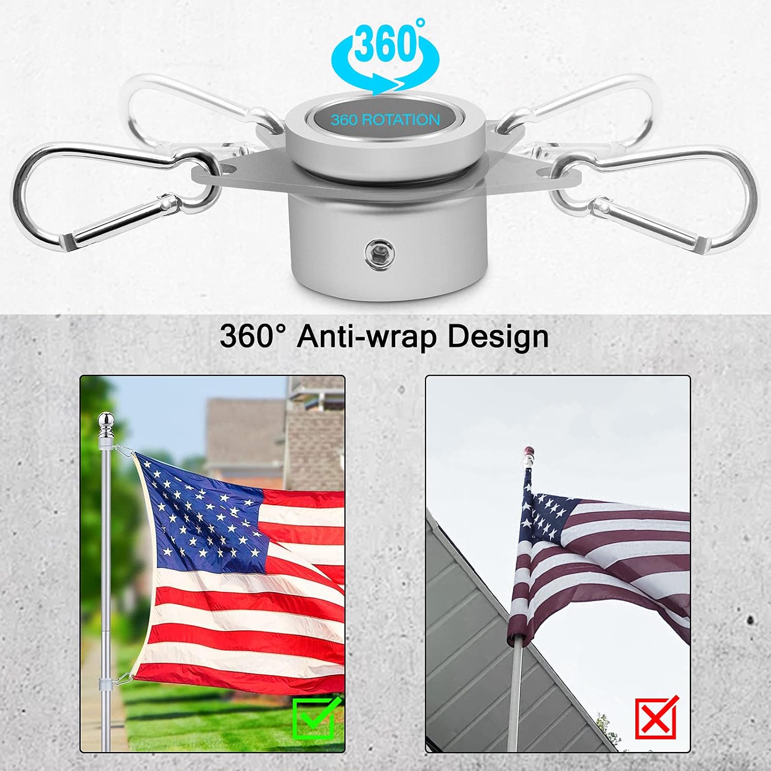 Detalle 2 de Anovo ring-p Flagpole Rings, 360° Rotating Aluminum Alloy, 2-Pack