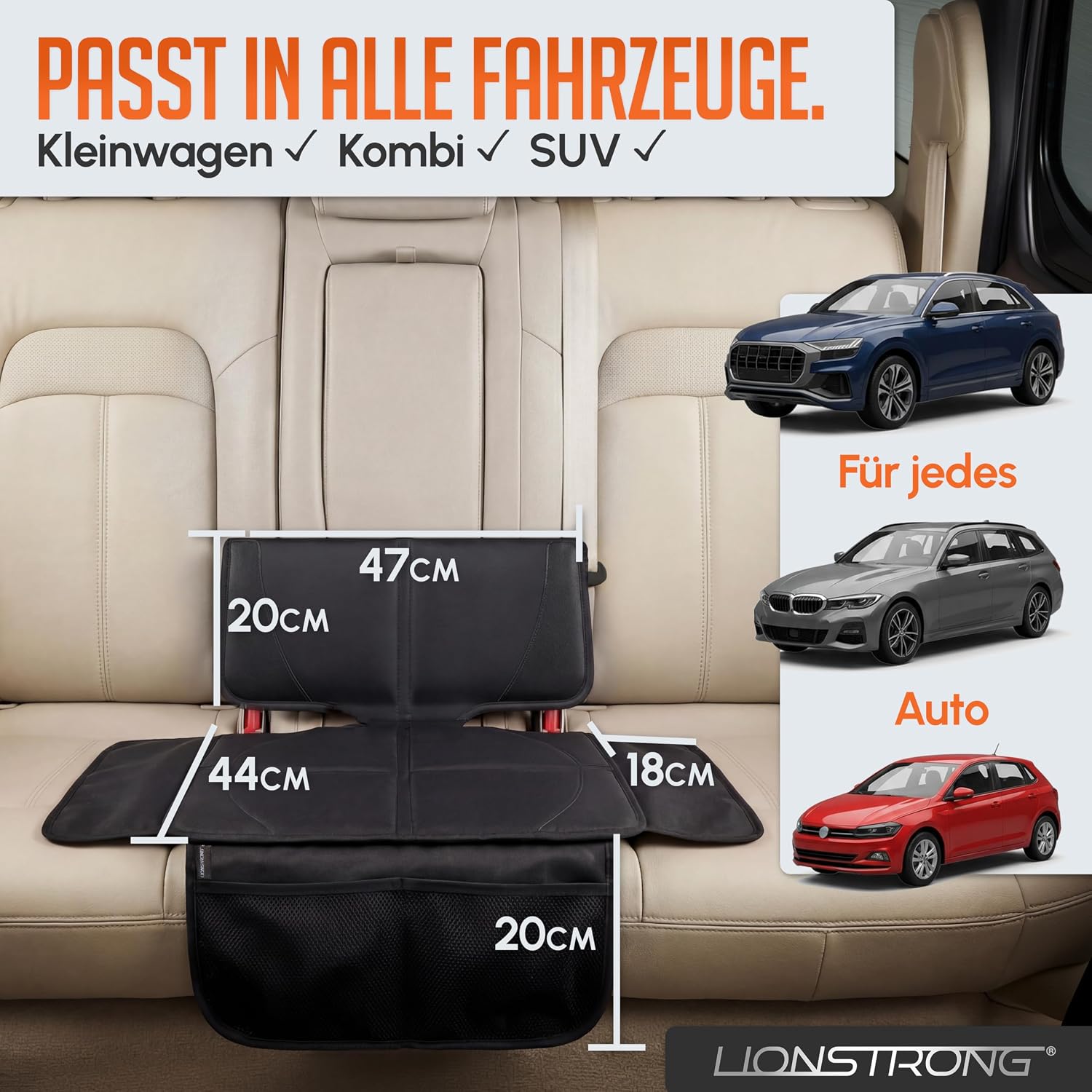 Thumbnail 6 de LIONSTRONG Kindersitzunterlage Auto – wasserdicht, ISOFIX geeignet, universell passtend (Schwarz, klein)