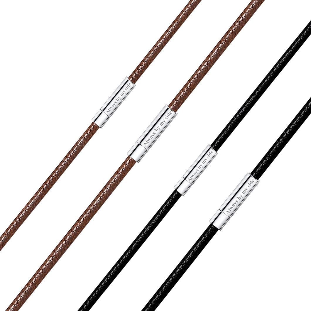 Thumbnail 6 de Richsteel Lederkette Herren – Leder Halskette Choker 2/3 mm, Schwarz/Braun, Drehverschluss, 46–76 cm