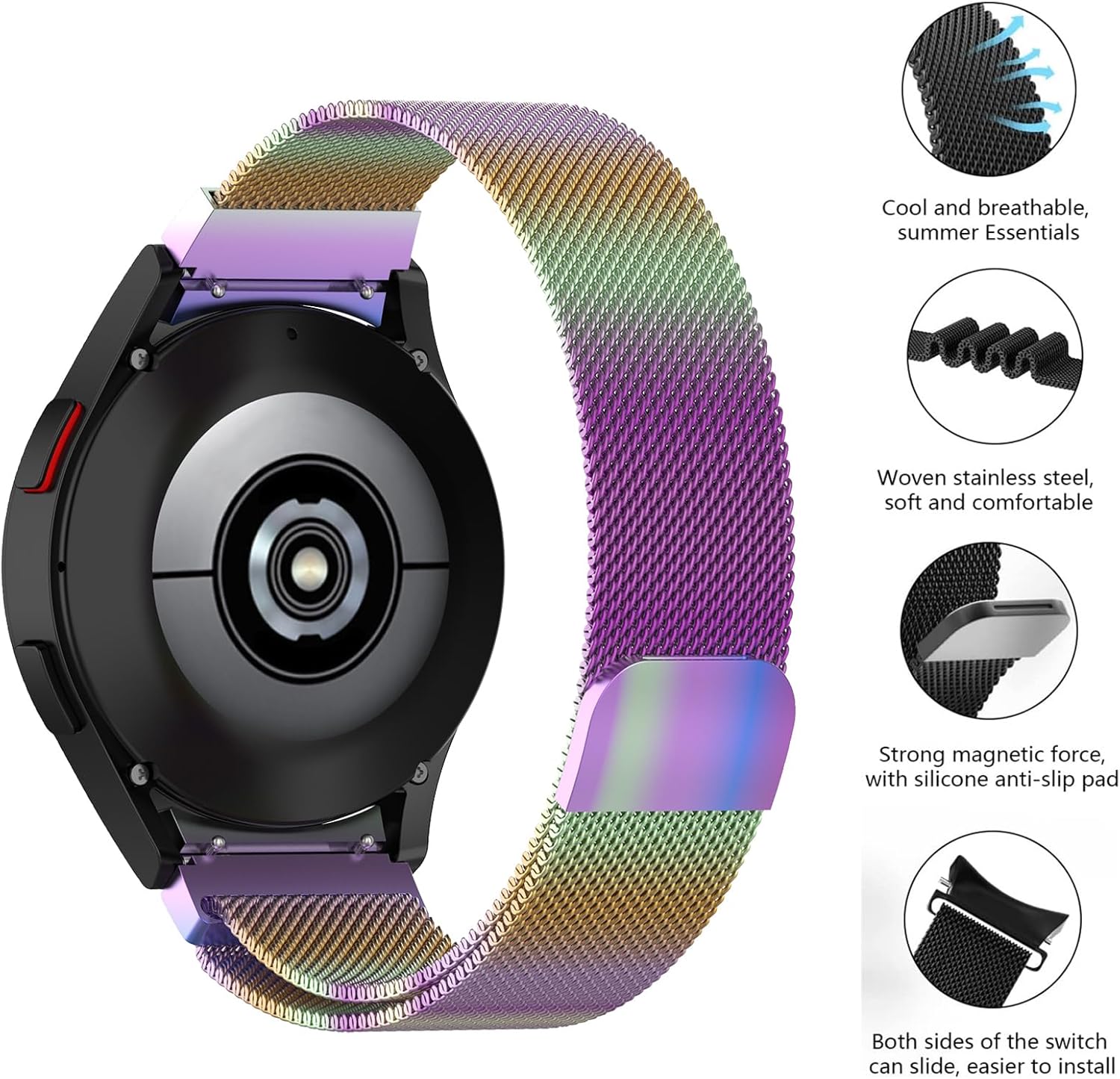 Thumbnail 1 de SUGARJAR magnetic stainless steel strap for Samsung Galaxy Watch 7/FE/6/5/4 (40mm–47mm)