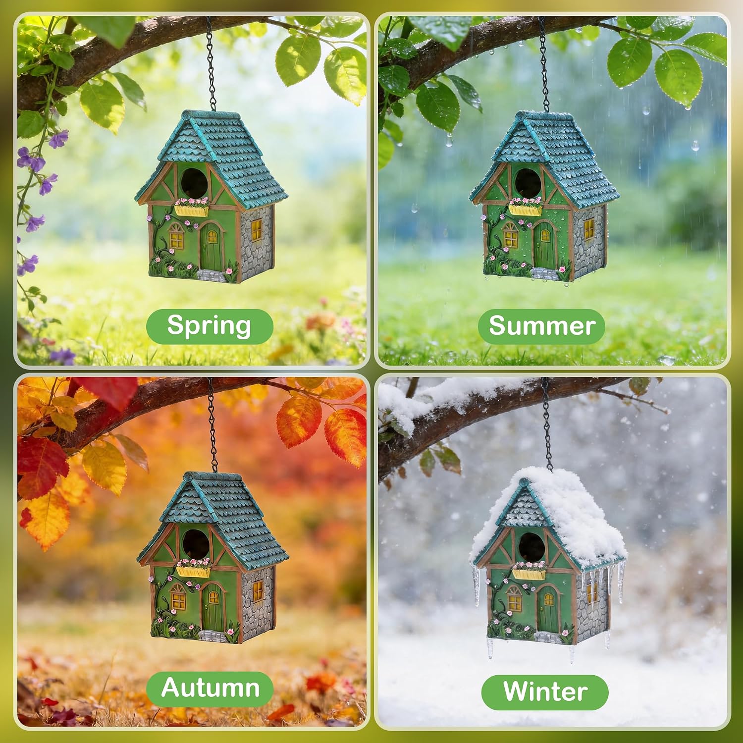 Detalle de Attivolife Outdoor Bird House: Waterproof Resin Cottage for Garden, Bluebird to Finches