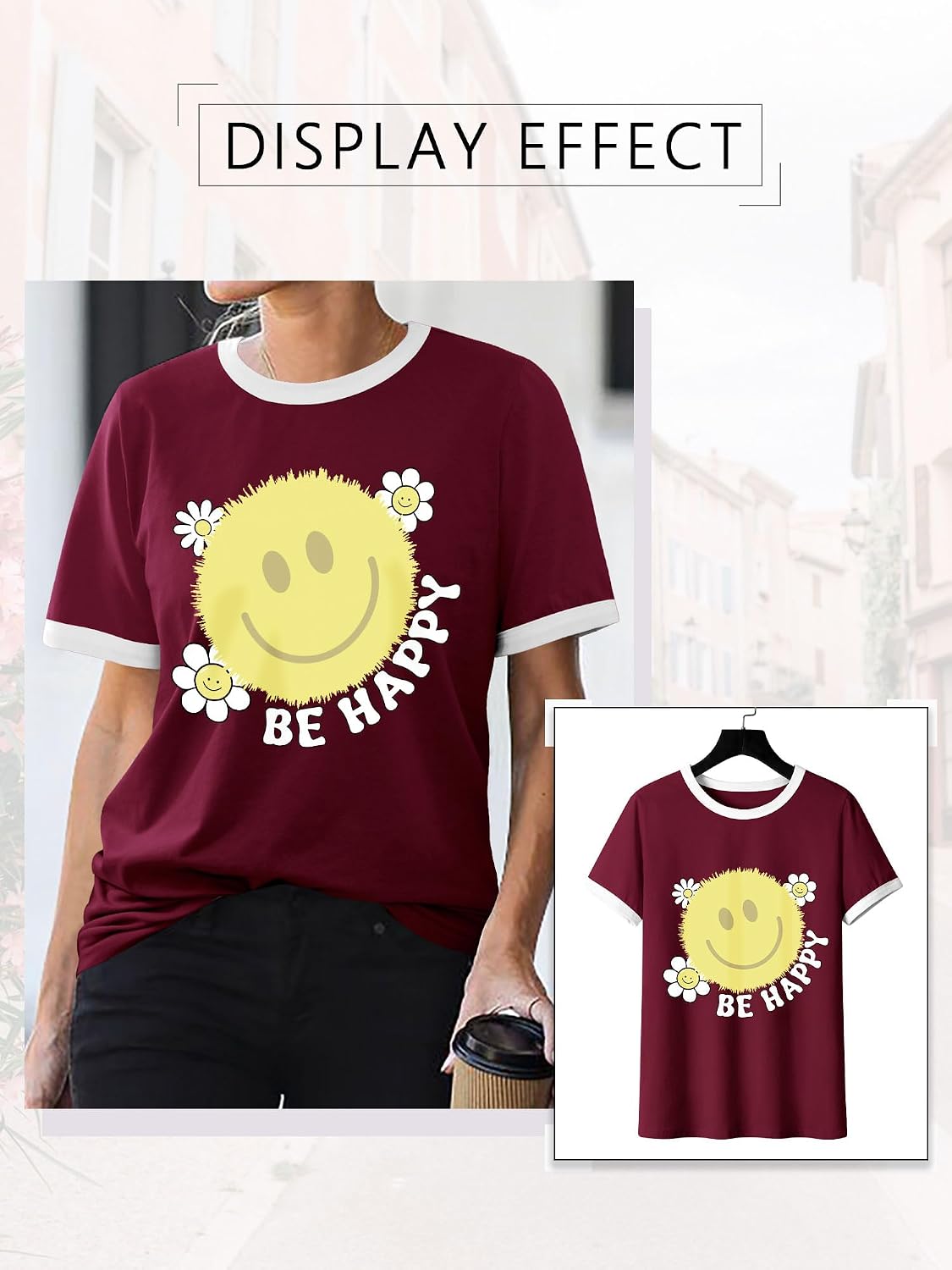 Thumbnail 3 de Dresswel Women's T-Shirt: Cute Smile Graphic Print Tee for Everyday Summer Wear