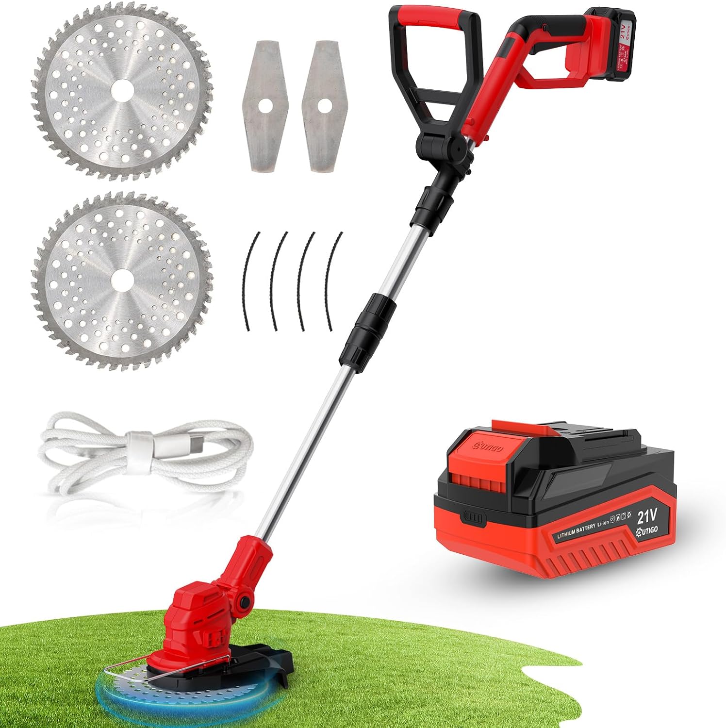Detalle de OUTIGO Tosaerba a batteria 3 in 1: rifinitura bordi, taglio prato e accessibilità a 1 batteria da 21 V (4 Ah)