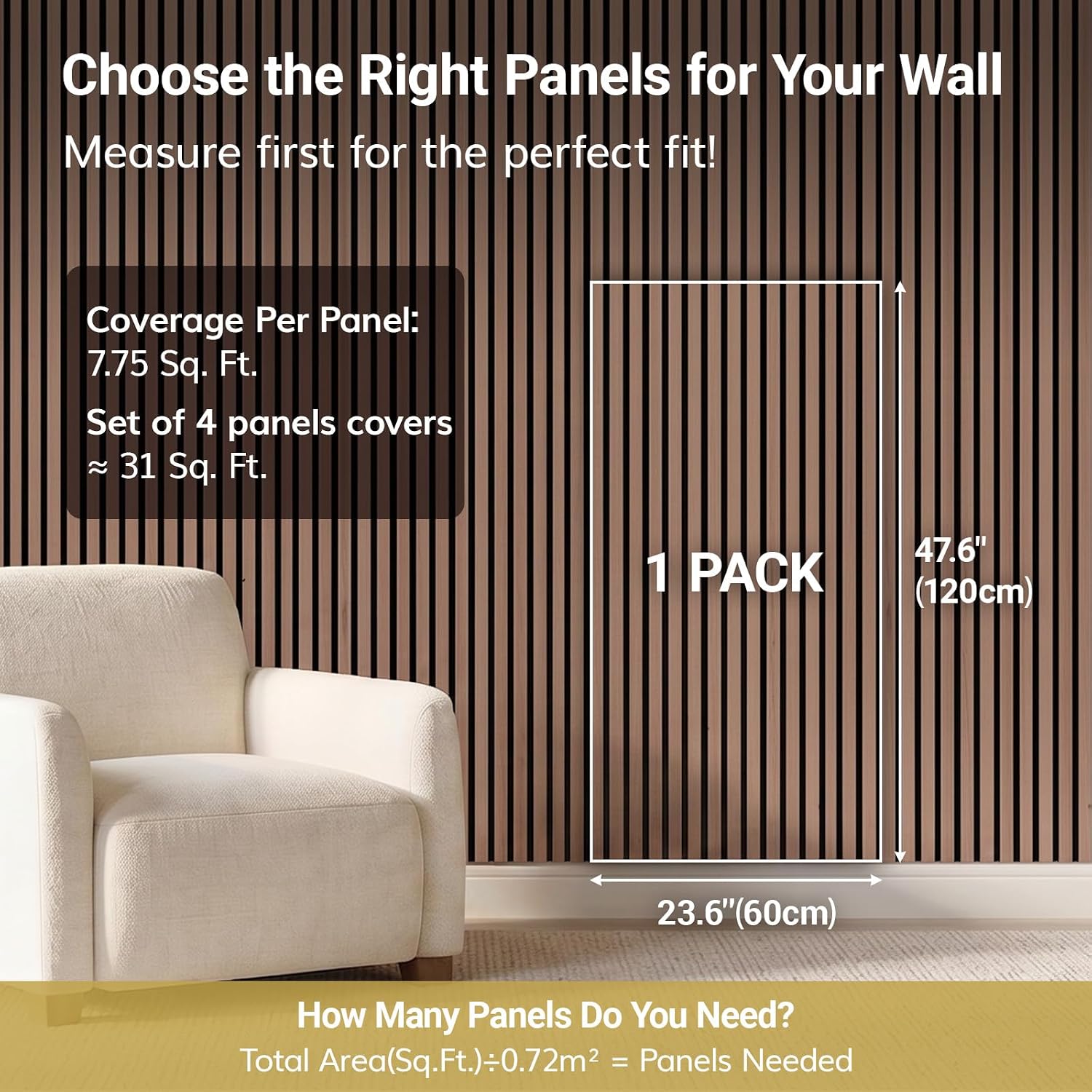 Thumbnail 4 de TONOR Akustikpaneele Holz 4 Stück – 120 × 60 cm, Walnuss, 2,88 m² Wandpaneele