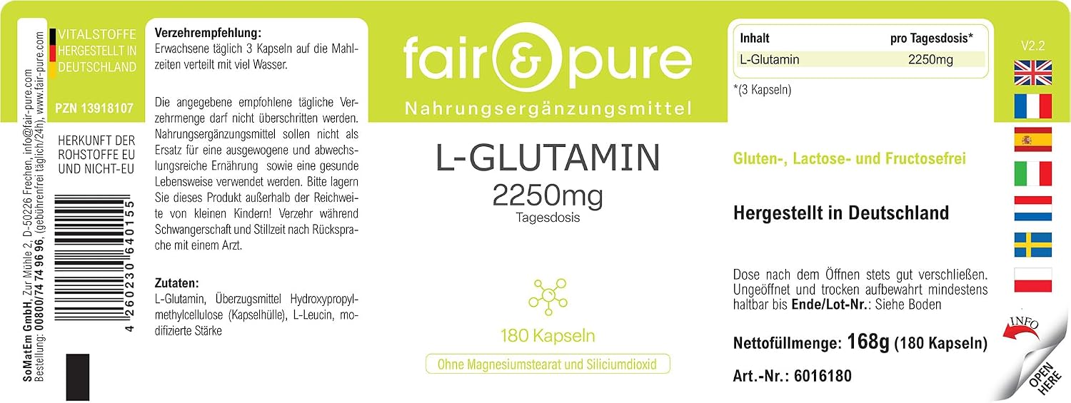 Thumbnail 6 de Fair & Pure L-Glutamin 2250 mg Tagesdosis – 180 Kapseln