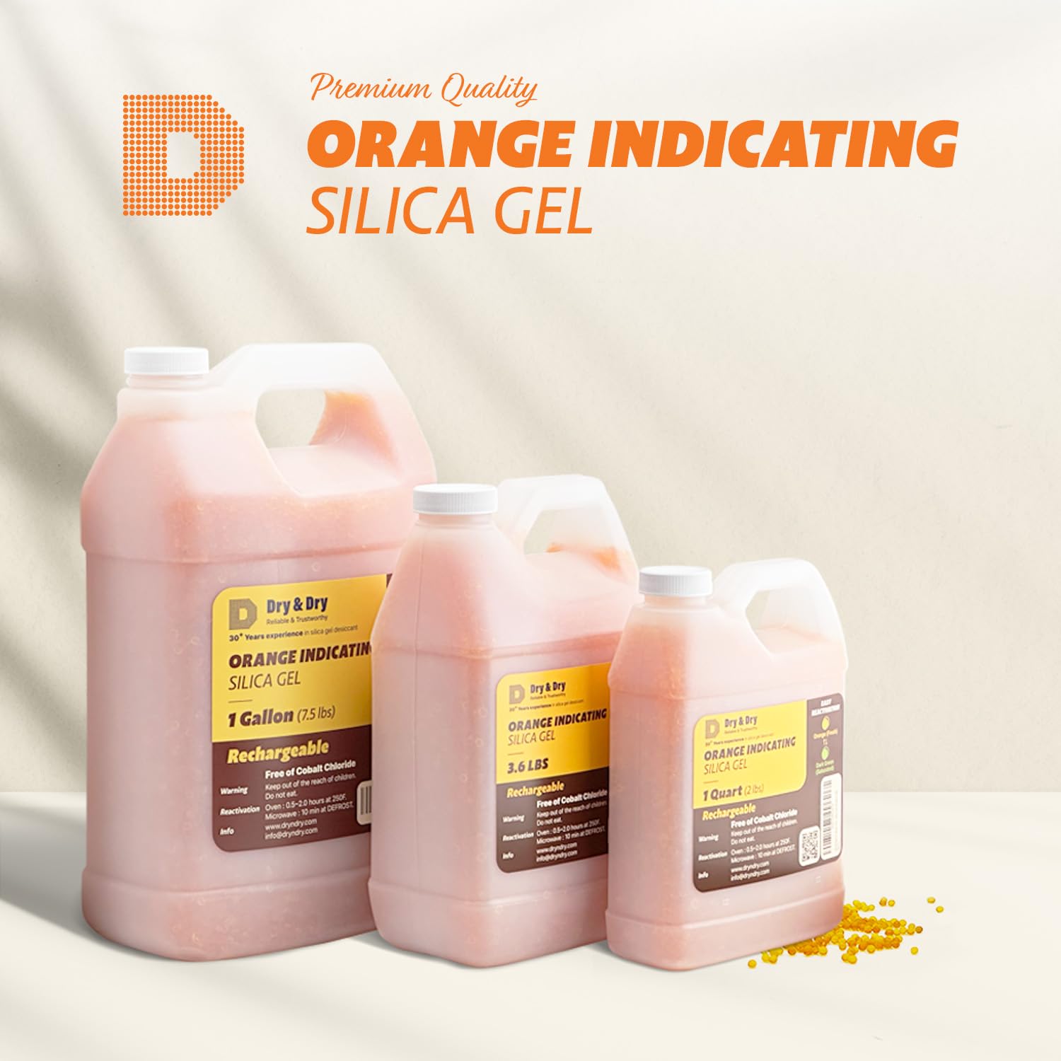 Detalle de DDORANGE1QTR オレンジ色シリカゲル乾燥剤 1クォート・2〜4mmビーズ、再利用可