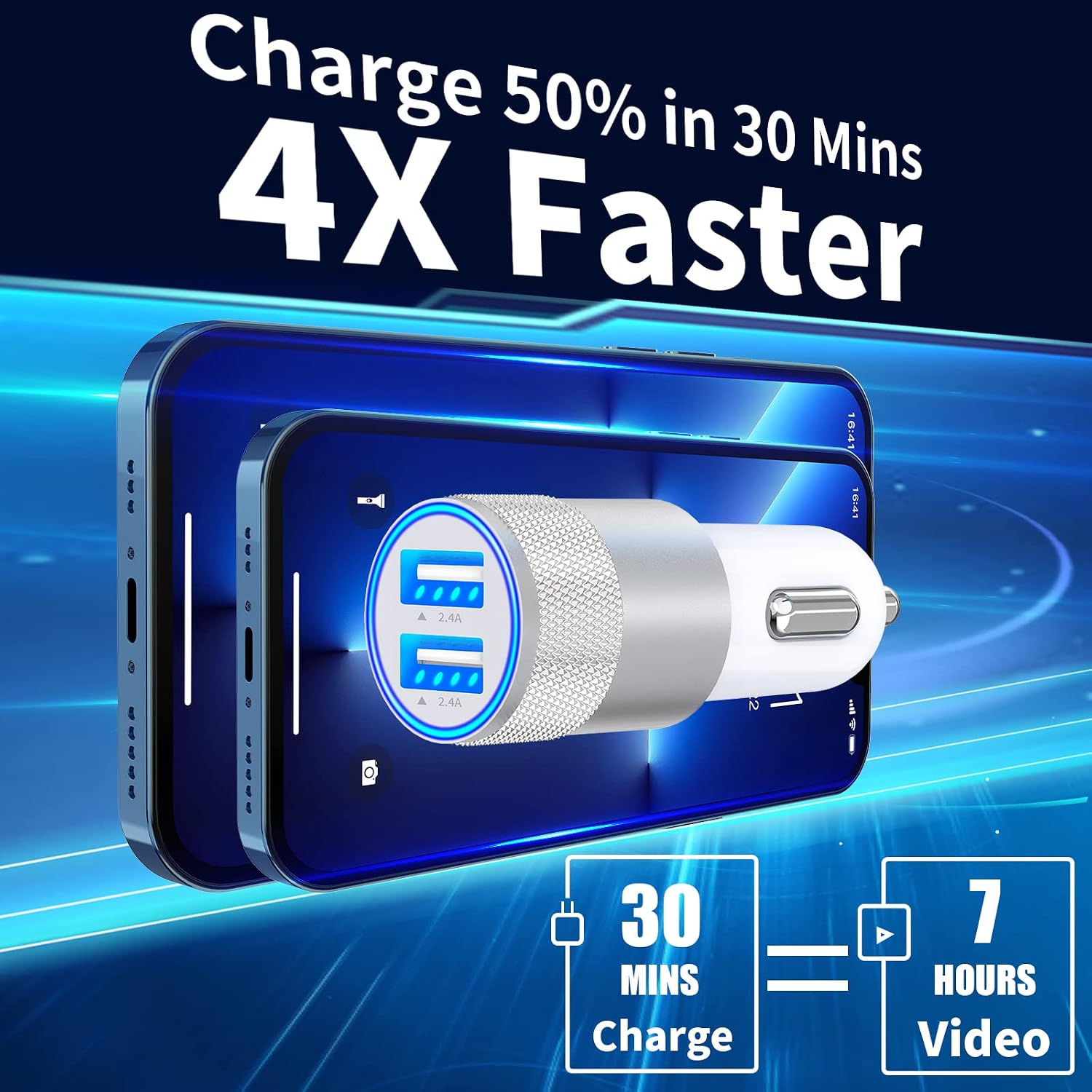 Detalle de Rombica CFC68A Dual USB Car Charger, 4.8A with MFi Lightning Cables