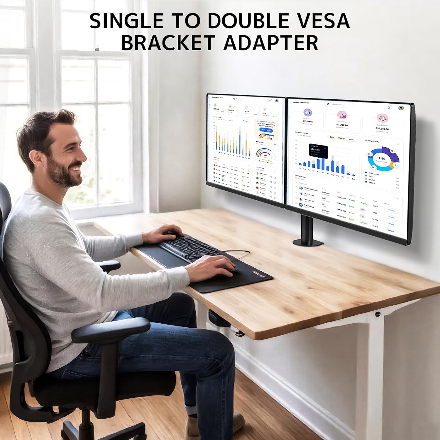 Thumbnail 5 de PUTORSEN Dual Monitorhalterung Wand & Adapter – bis zu 35 Zoll pro Bildschirm, 10 kg je Arm (VESA 75/100)