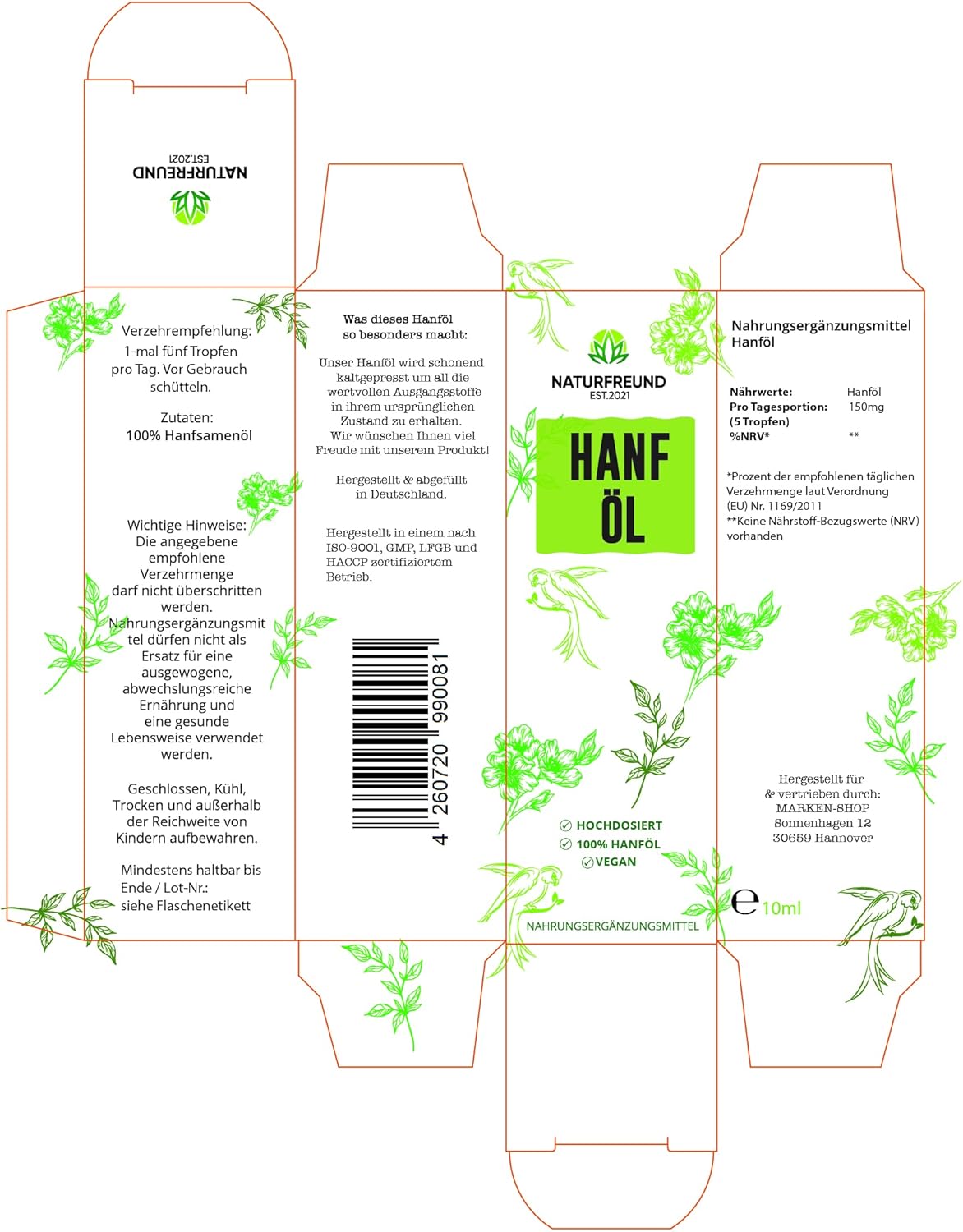 Thumbnail 5 de NATURFREUND Hanföl Hochdosiert – 150 mg pro Tagesdosis, Premium Hanfsamenöl, 10 ml