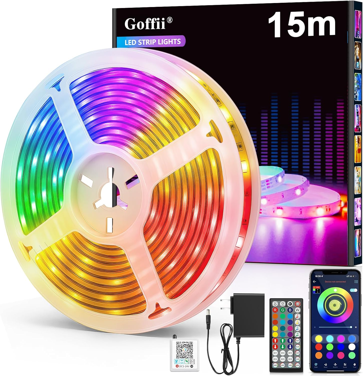 Detalle de Goffii Tira LED 15 Metros RGB Bluetooth