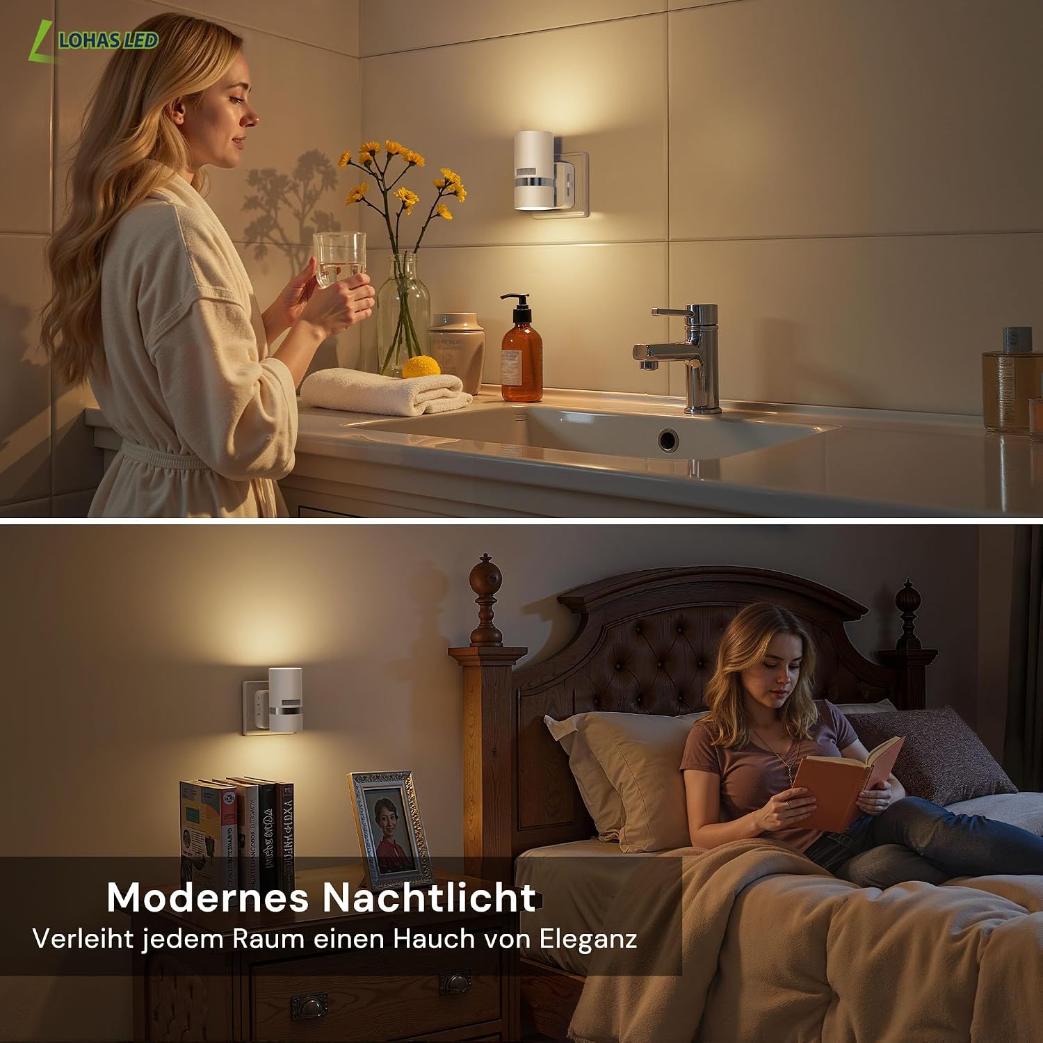 Thumbnail 6 de LOHAS-LED Bewegungsmelder-Nachtlicht (2er-Set) mit 3 Modi: ON/AUTO/OFF, warmweiß 3000K, dimmbar für Steckdose