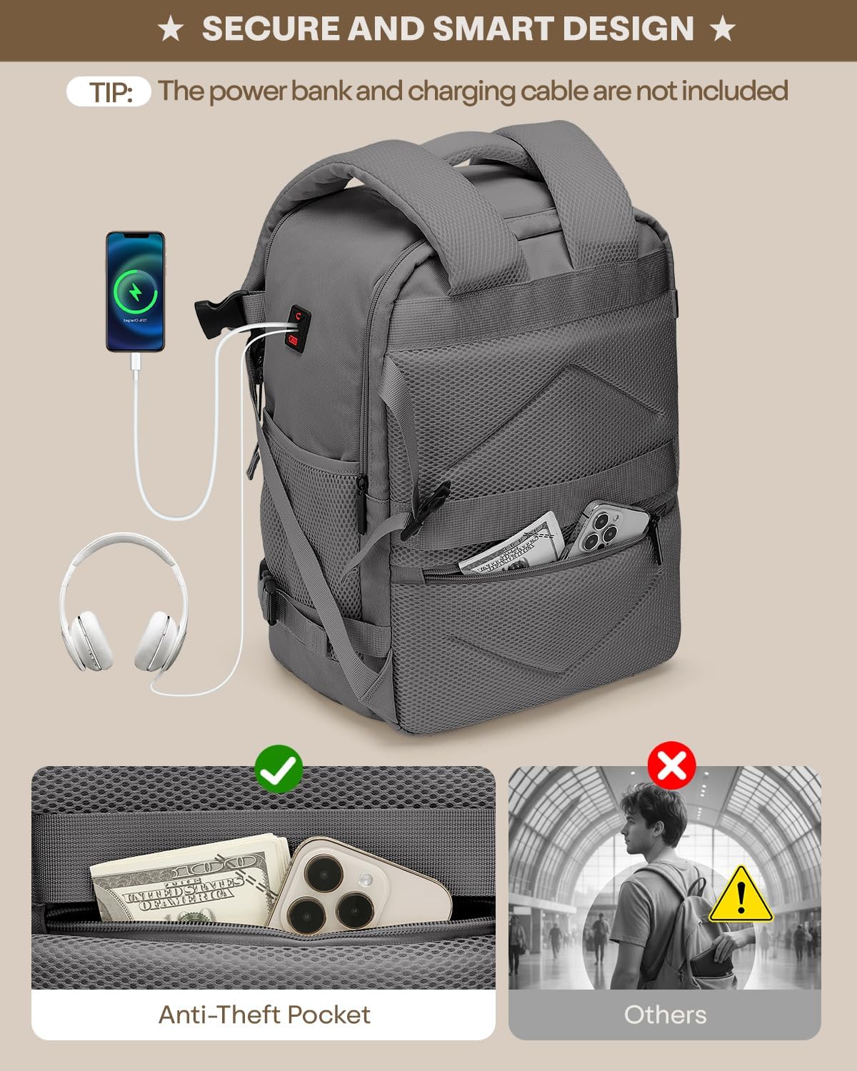 Thumbnail 5 de ZHXX Mochila cabina 40x30x20 Gris