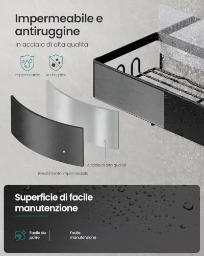 Detalle 2 de SONGMICS mensole doccia senza foratura, set da 2 in acciaio antiruggine nero
