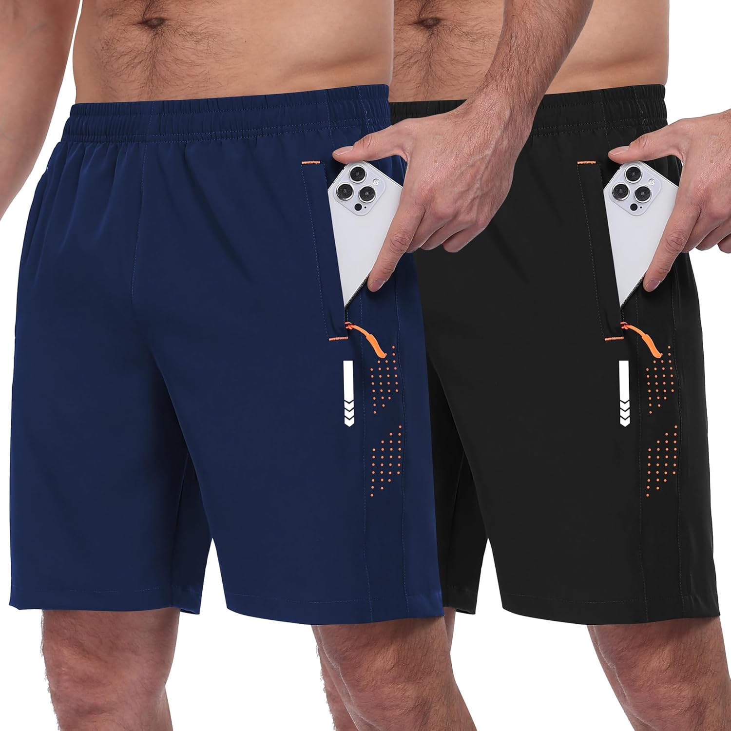 Thumbnail 6 de Zzkouine Herren Sporthose Kurz – Leichte Trainingsshorts im 2er Pack mit Reißverschlusstaschen