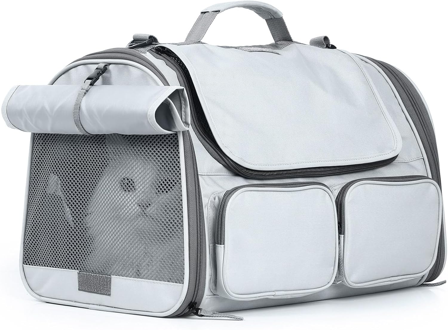 Detalle de FUKUMARU Cat Carrier: Soft-Sided Travel Bag, Airline Approved with 4 Mesh Windows