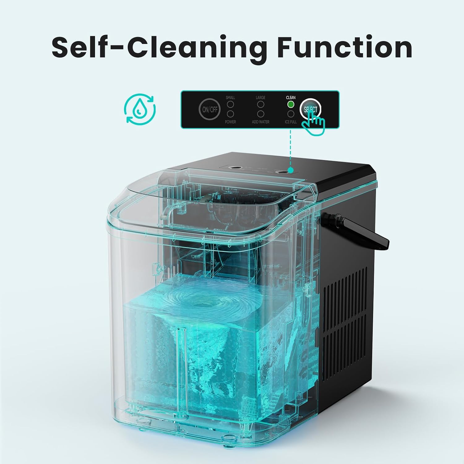 Detalle de Sweetcrispy Quiet Countertop Ice Maker, Black, Bullet Ice and Self-Cleaning