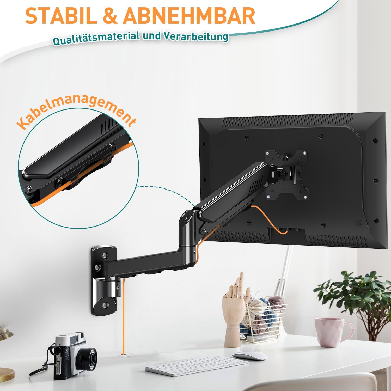 Thumbnail 5 de ELIVED Monitor-Wandhalterung EV023A für 13–32" bis 9 kg (VESA 75/100) mit 180° Schwenk-, 360° Dreh- und Höhenverstellung